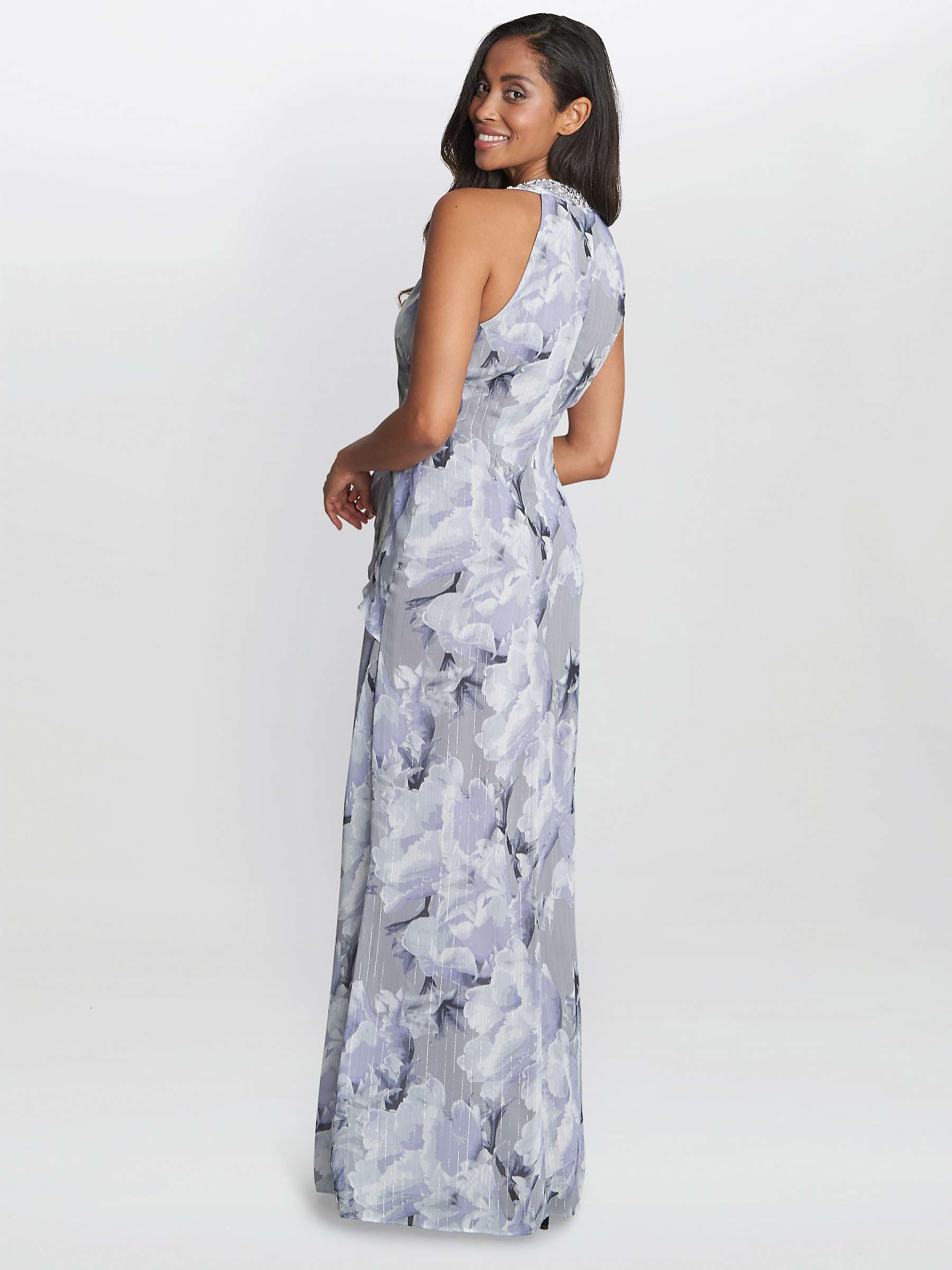 Buy Gina Bacconi Esty Floral Beaded Halterneck Maxi Dress, Blue/Multi Online at johnlewis.com
