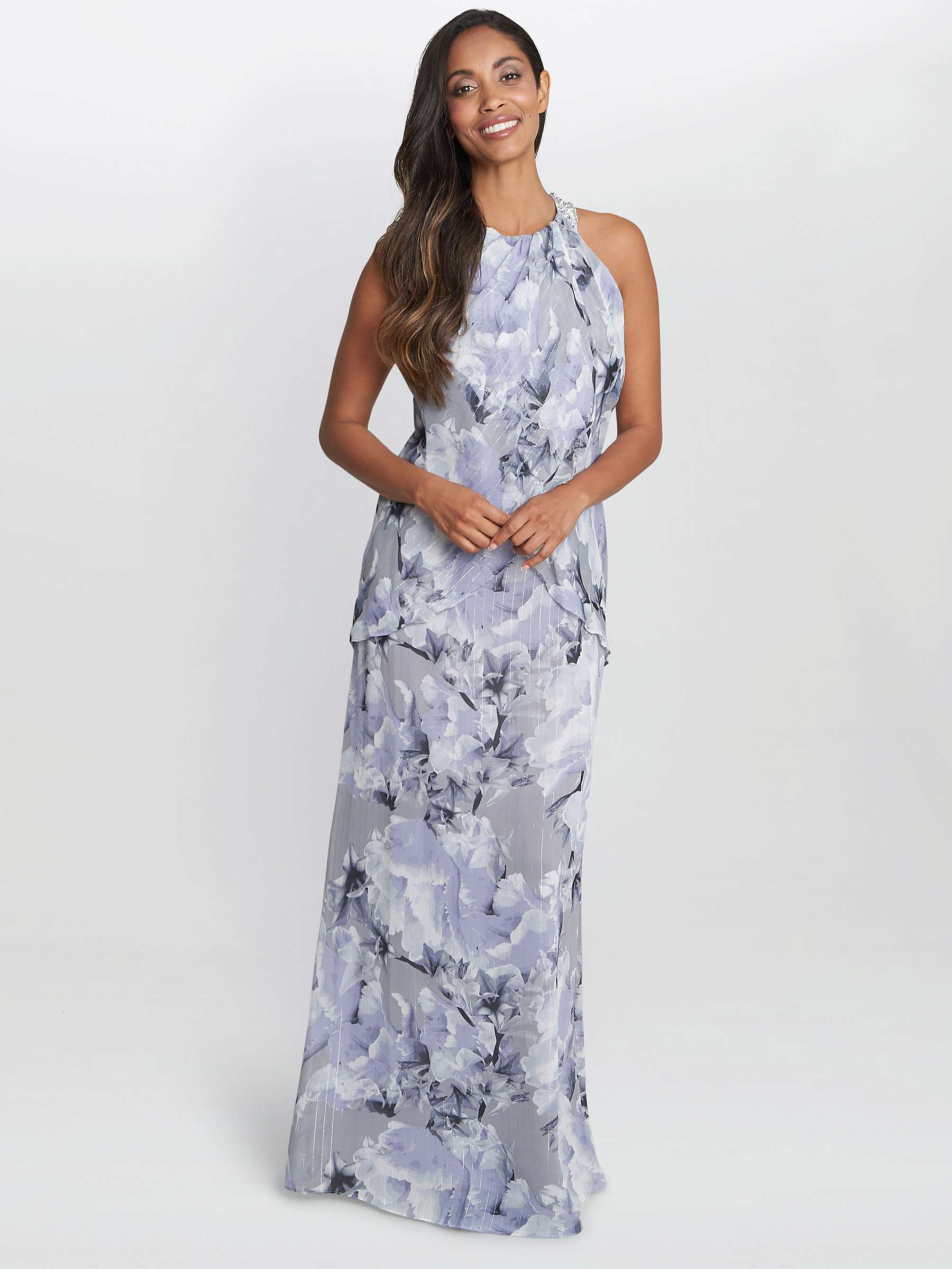 Buy Gina Bacconi Esty Floral Beaded Halterneck Maxi Dress, Blue/Multi Online at johnlewis.com