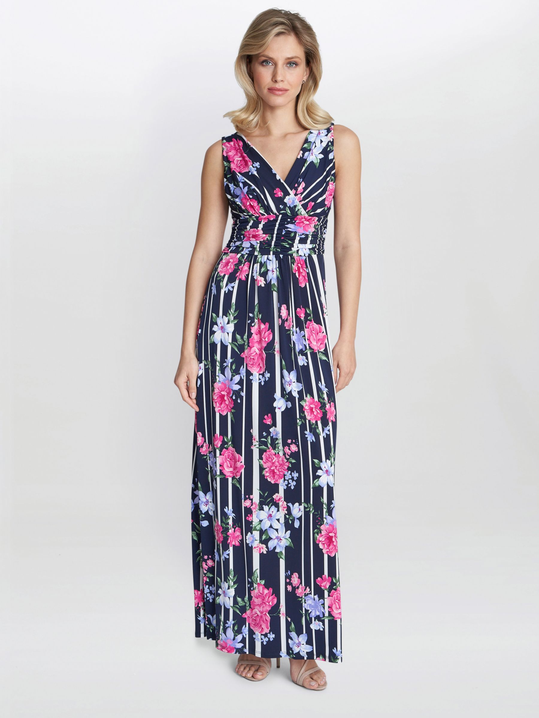 Gina Bacconi Maxene Floral Maxi Dress, Pink/Navy at John Lewis & Partners
