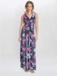 Gina Bacconi Maxene Floral Maxi Dress, Pink/Navy, Pink/Navy