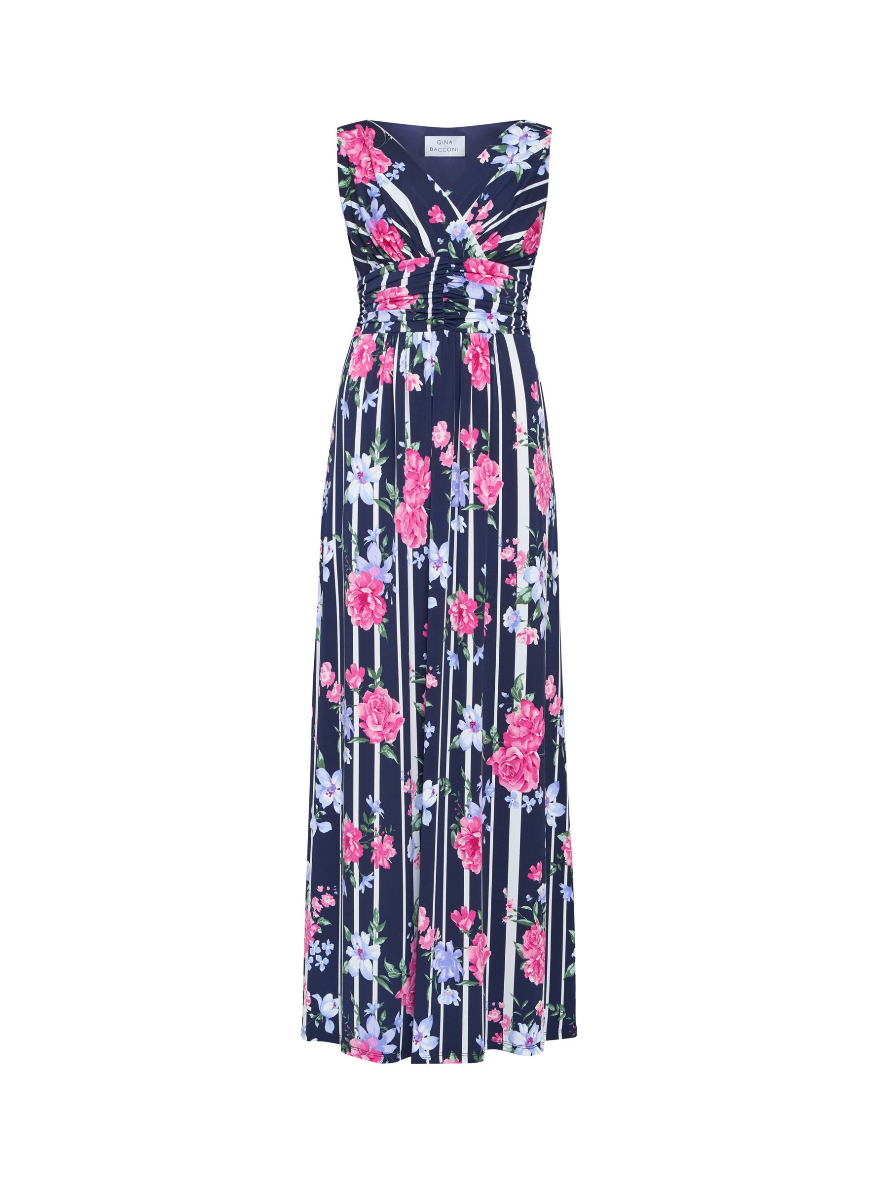 Gina Bacconi Maxene Floral Maxi Dress, Pink/Navy, 14