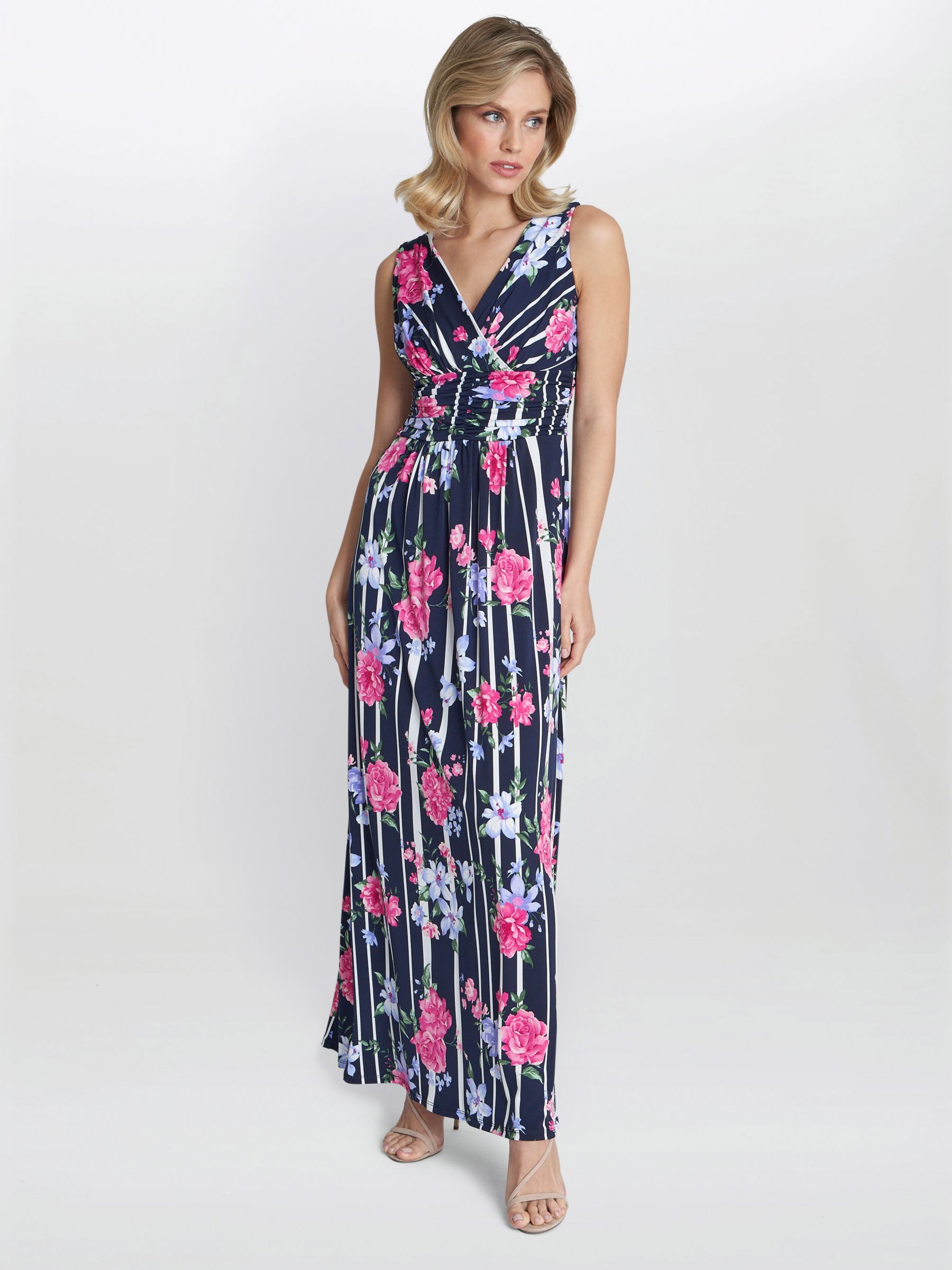 Gina Bacconi Maxene Floral Maxi Dress, Pink/Navy, 14