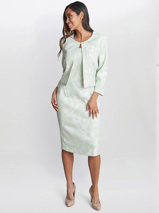 Gina Bacconi Lily Jacquard Dress and Jacket, Mint Green