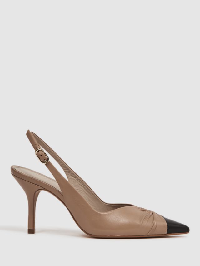 Reiss Delilah Leather Slingback Court Shoes, Nude, 3