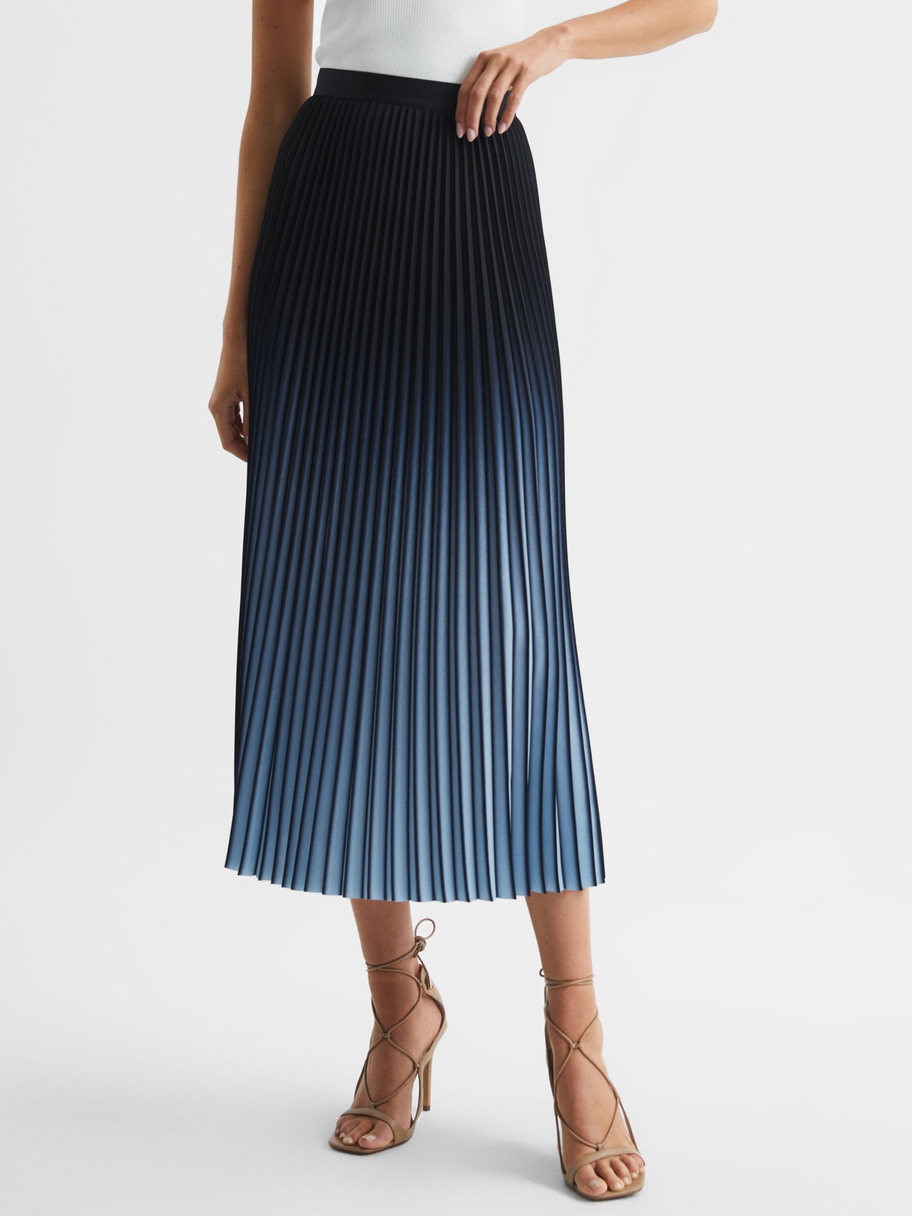 Reiss Marlie Plisse Midi Skirt, Bright Blue at John Lewis & Partners