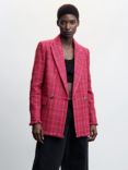 Mango Curve Textured Regular Fit Suit Blazer, Bright Pink