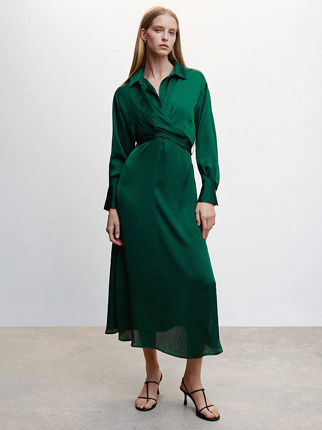 Mango Oso Wrap Shirt Dress, Dark Green at John Lewis & Partners