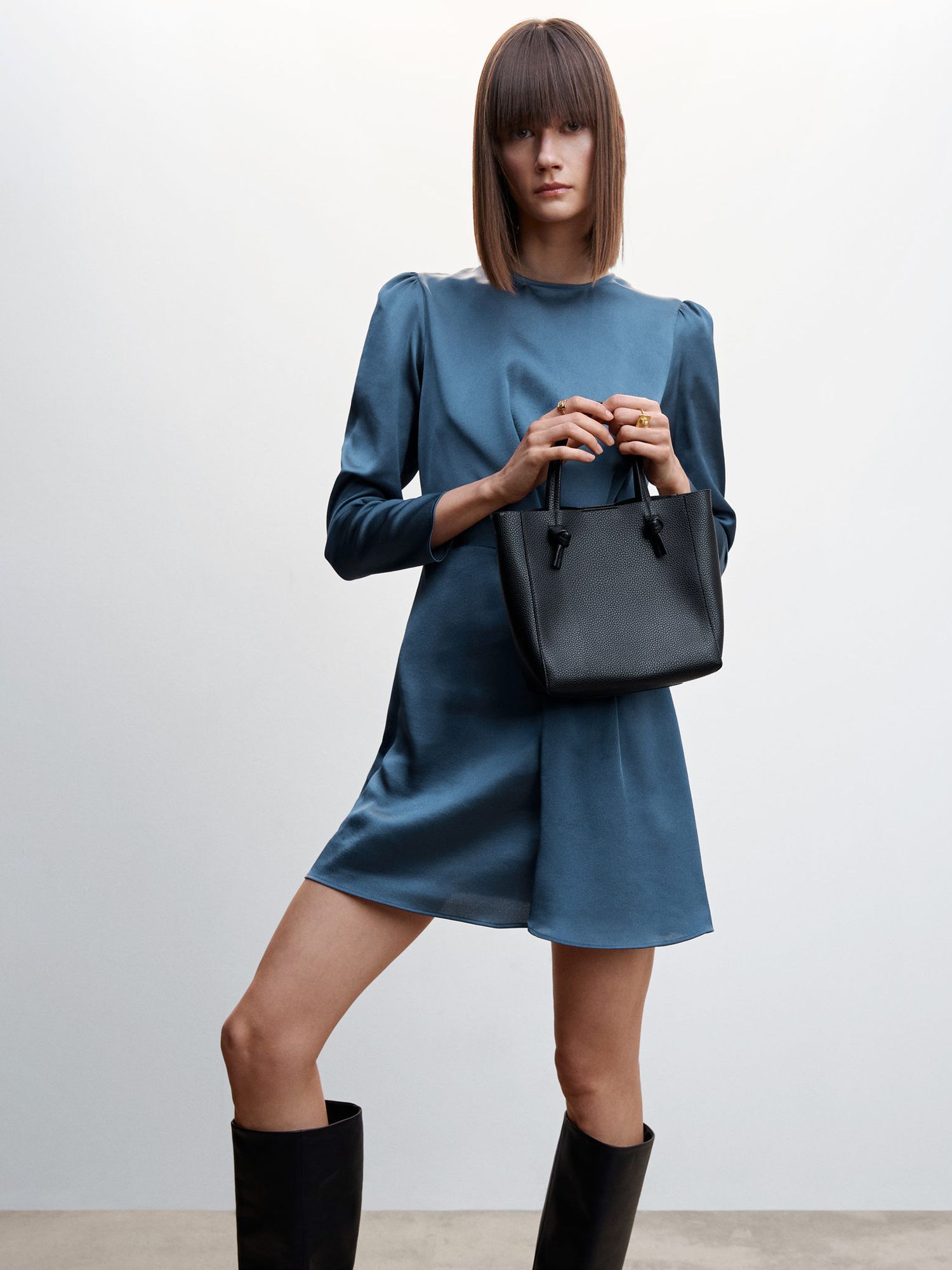 Mango Tonya Satin Mini Dress, Medium Blue at John Lewis & Partners