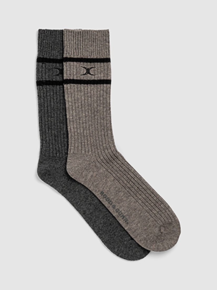 Rodd & Gunn Line Out Socks, Pack of 2, Charcoal/Taupe, L-XL