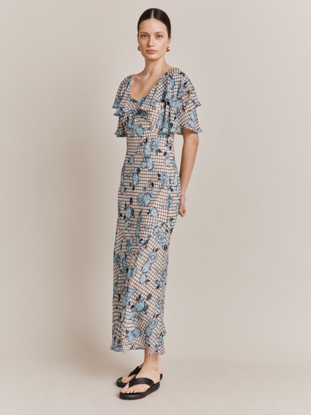 Ghost Birdie Gingham Grid and Flower Print Maxi Dress, Blue/Multi, XS