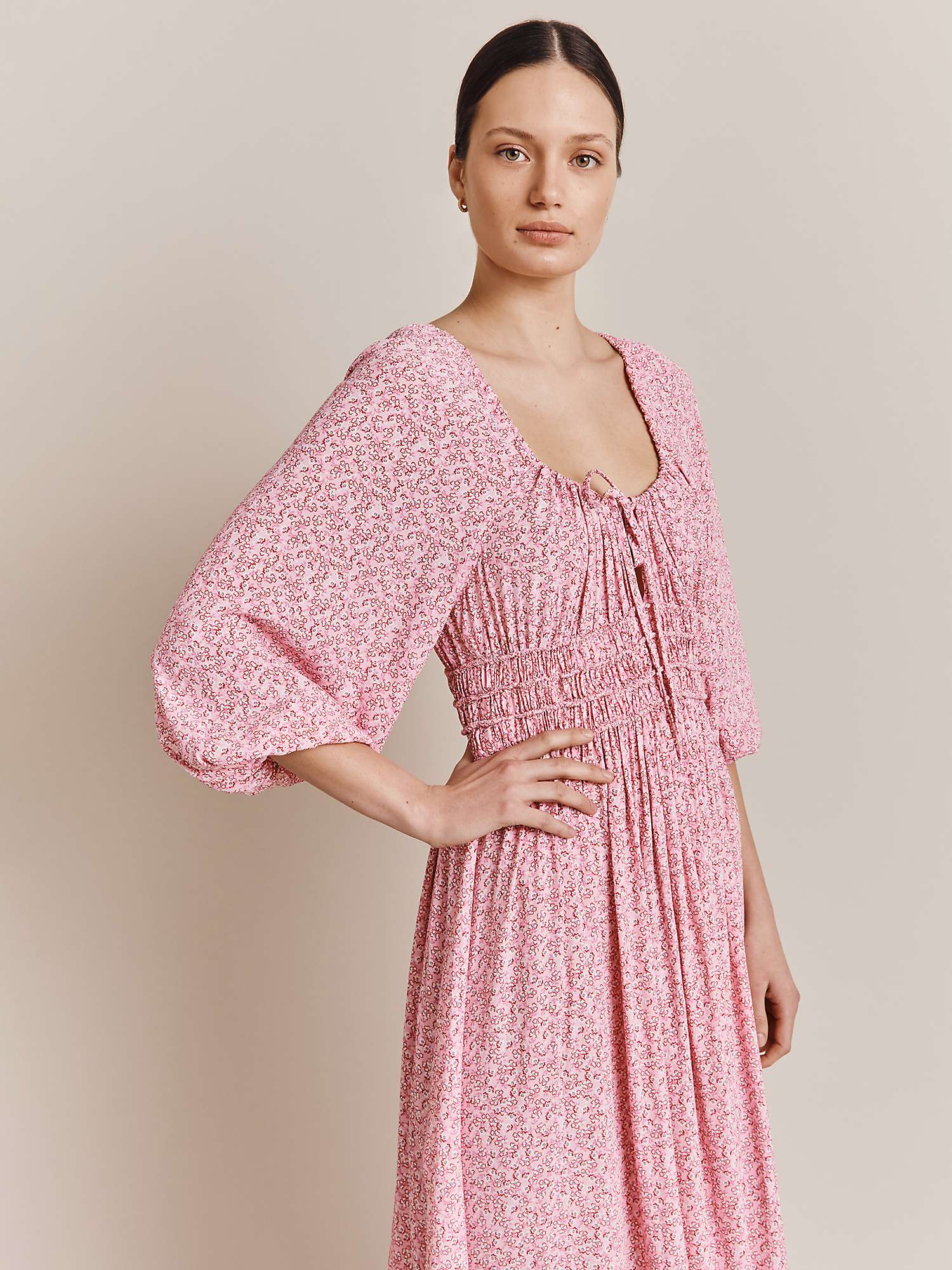 Buy Ghost Larissa Midi Dress, Pink Online at johnlewis.com