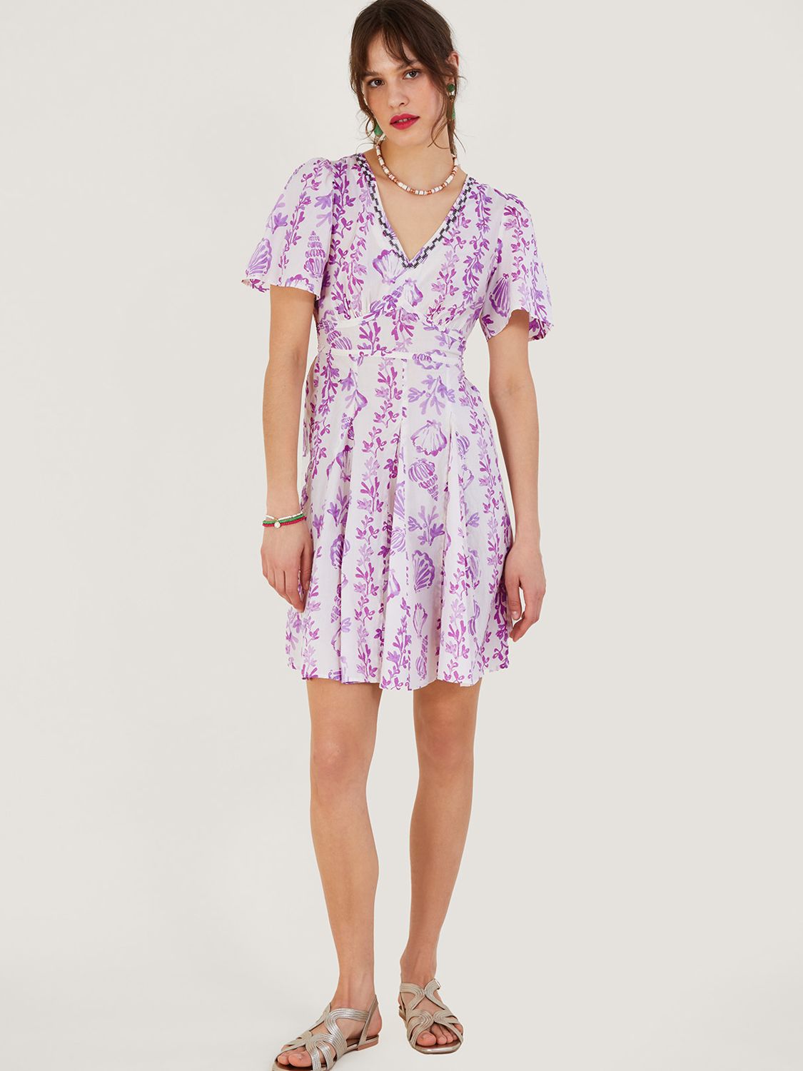 Monsoon Shell Print Dress, Purple