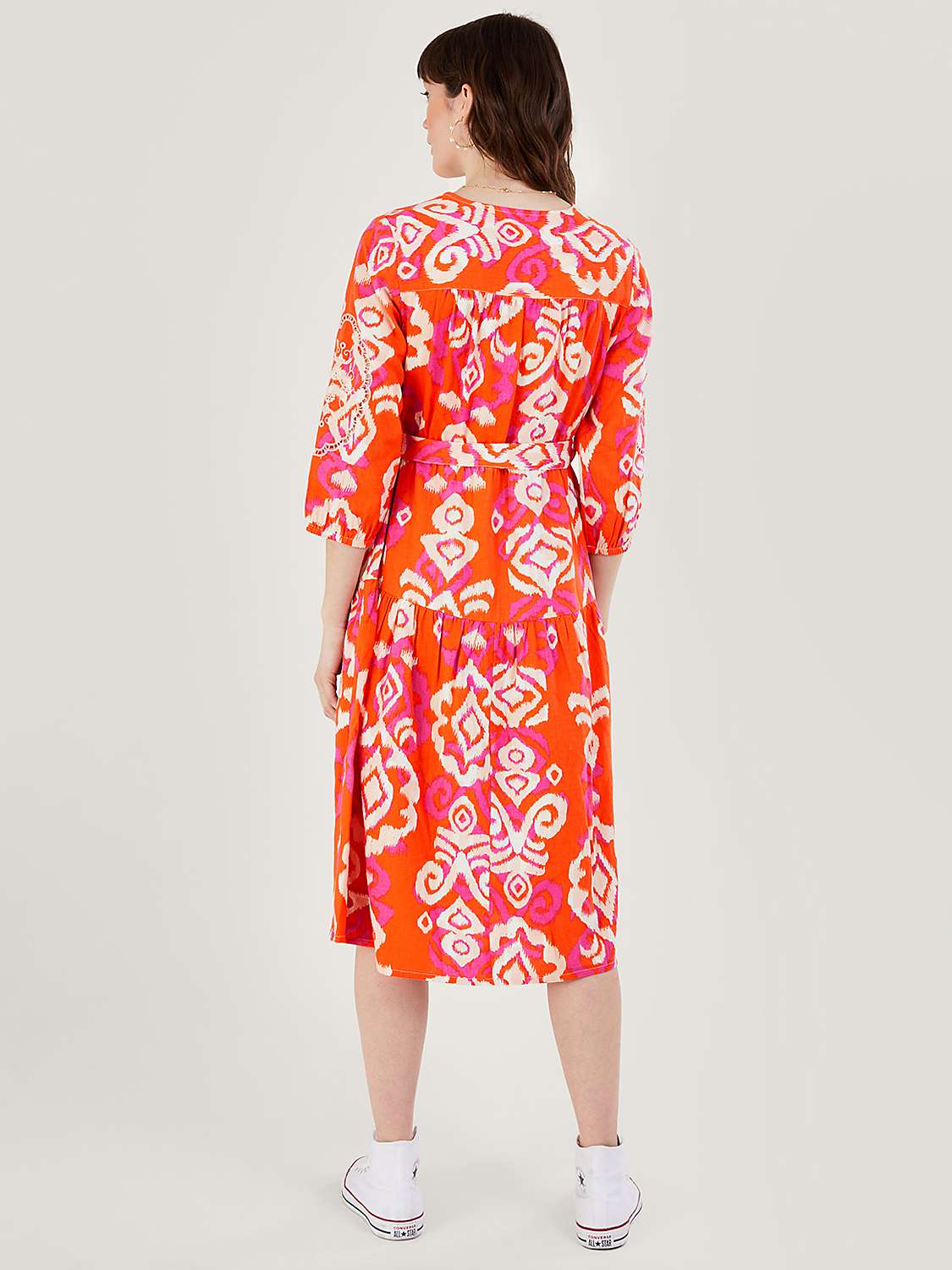 Buy Monsoon Aspen Linen Blend Wrap Midi Dress, Orange/Multi Online at johnlewis.com