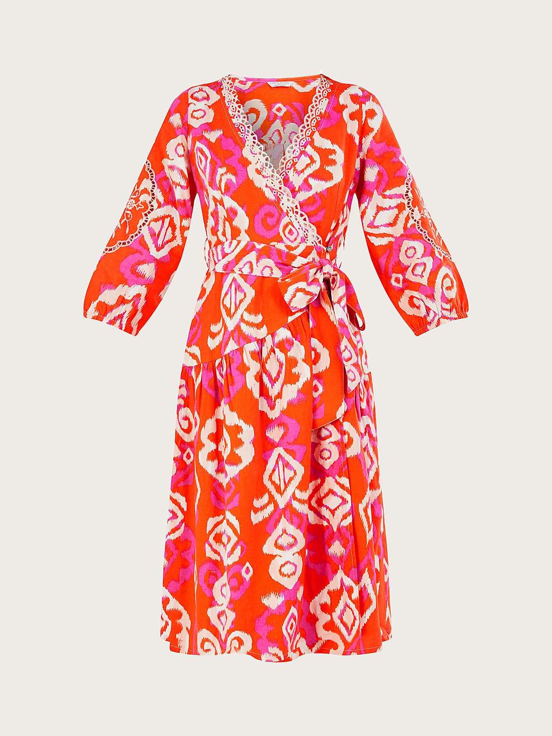 Buy Monsoon Aspen Linen Blend Wrap Midi Dress, Orange/Multi Online at johnlewis.com