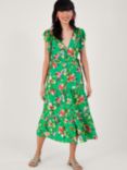 Monsoon Lilou Floral Midi Tea Dress, Green/Multi