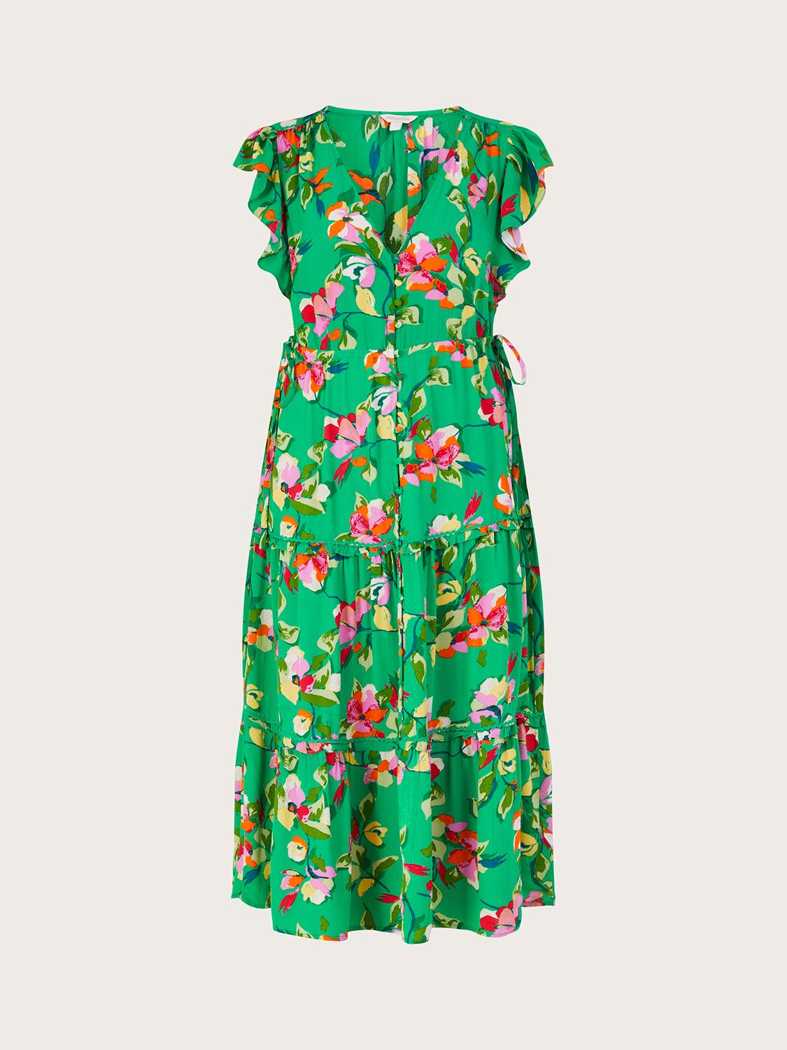 Monsoon Lilou Floral Midi Tea Dress, Green/Multi at John Lewis & Partners