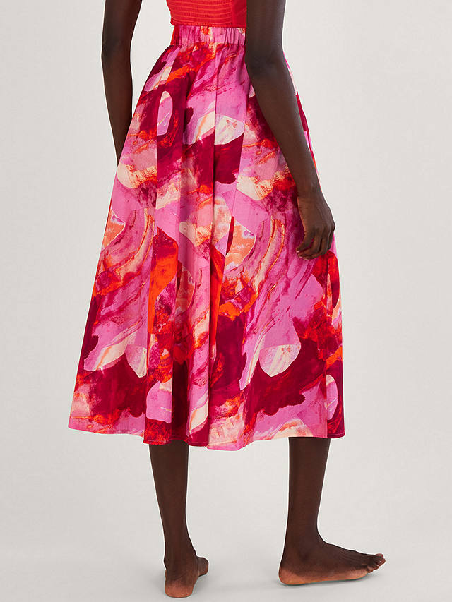 Monsoon Khari Sustainable Print Skirt, Pink at John Lewis & Partners