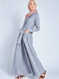 Aab Pleat Neck Chambray Cotton Maxi Dress, Grey