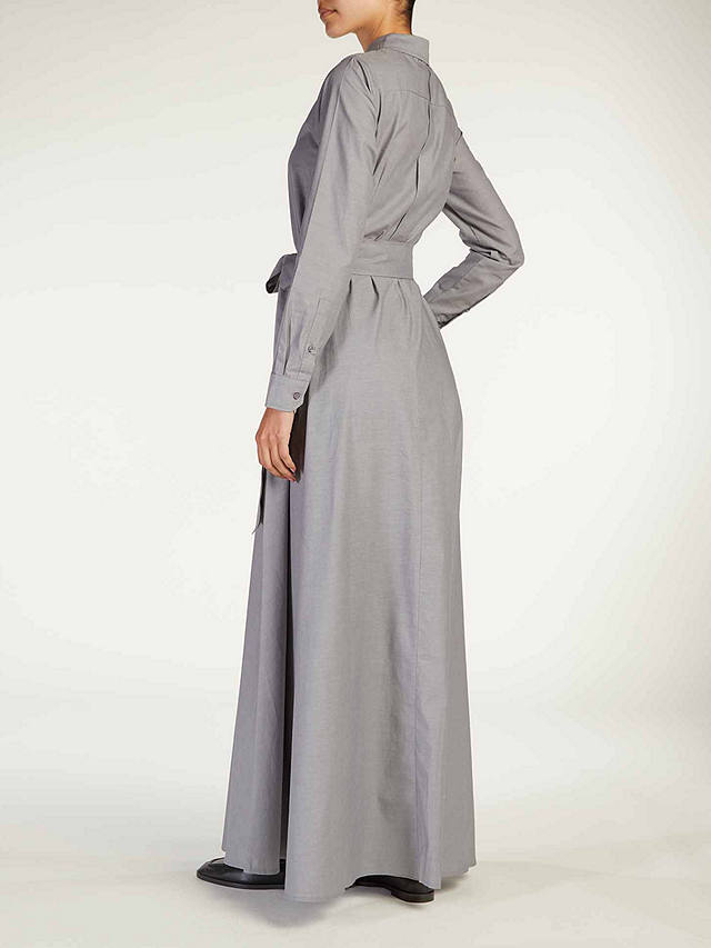 Aab Pleat Neck Chambray Cotton Maxi Dress, Grey