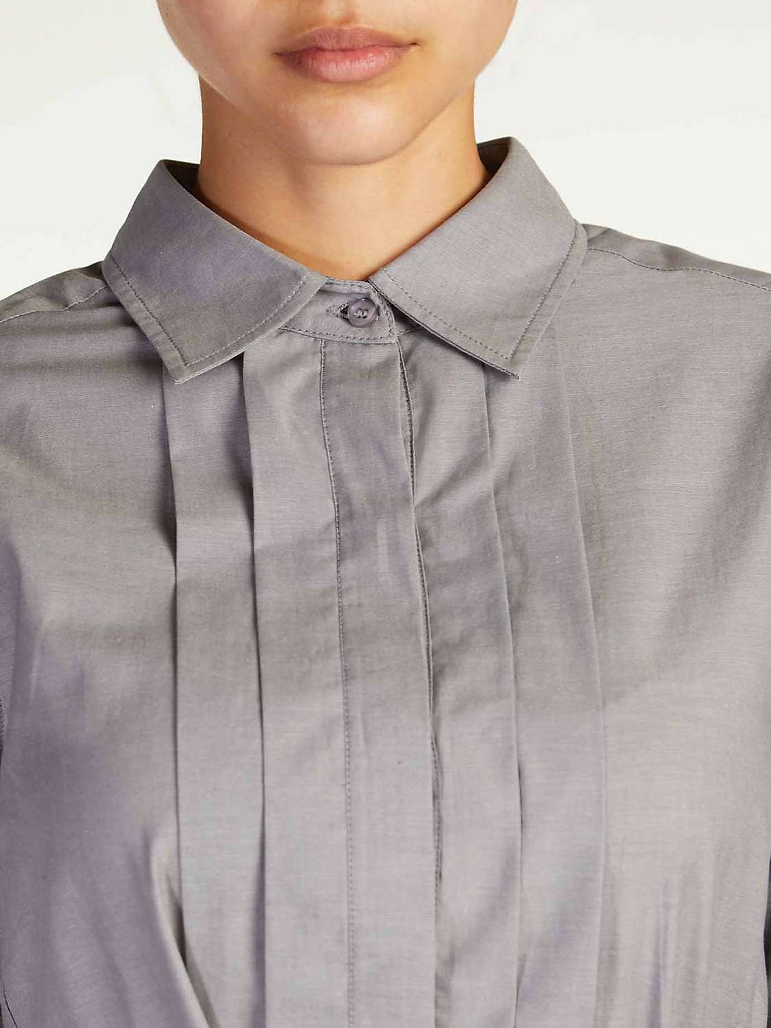 Buy Aab Pleat Neck Chambray Cotton Maxi Dress, Grey Online at johnlewis.com