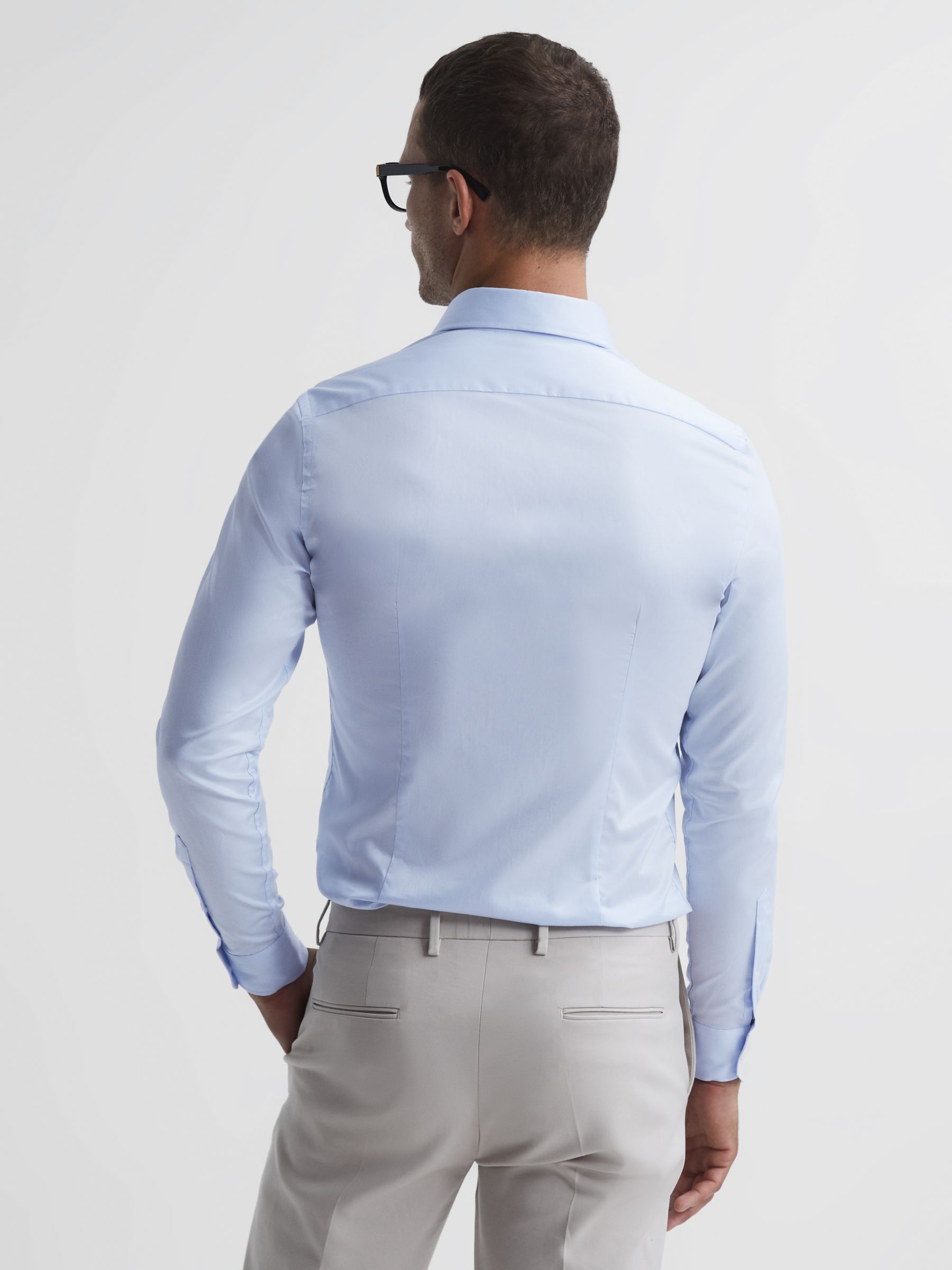 Reiss Storm Cotton Twill Slim Fit Long Sleeve Shirt, Soft Blue at