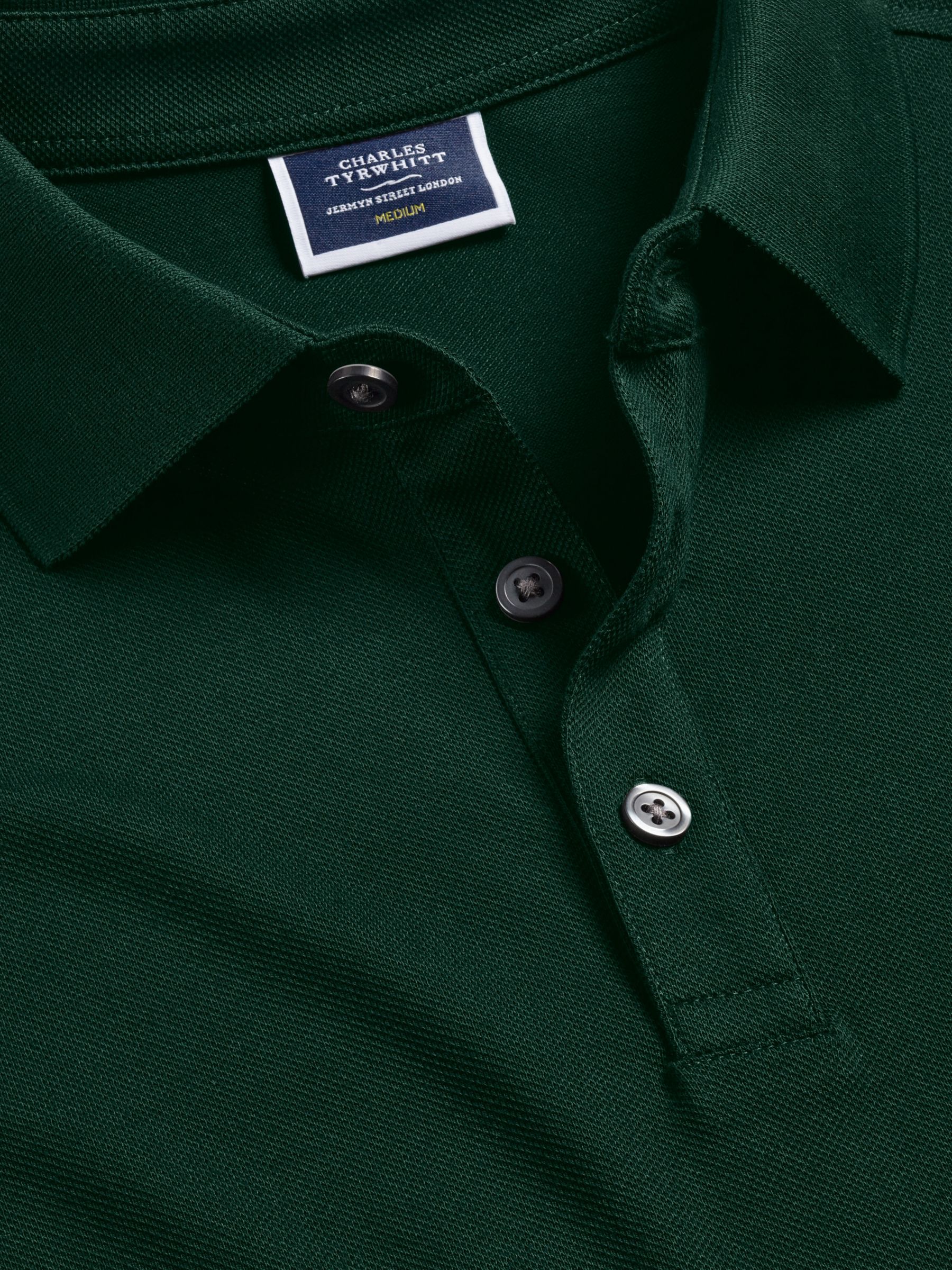 Charles Tyrwhitt Short Sleeve Pique Polo Shirt, Dark Green at John ...
