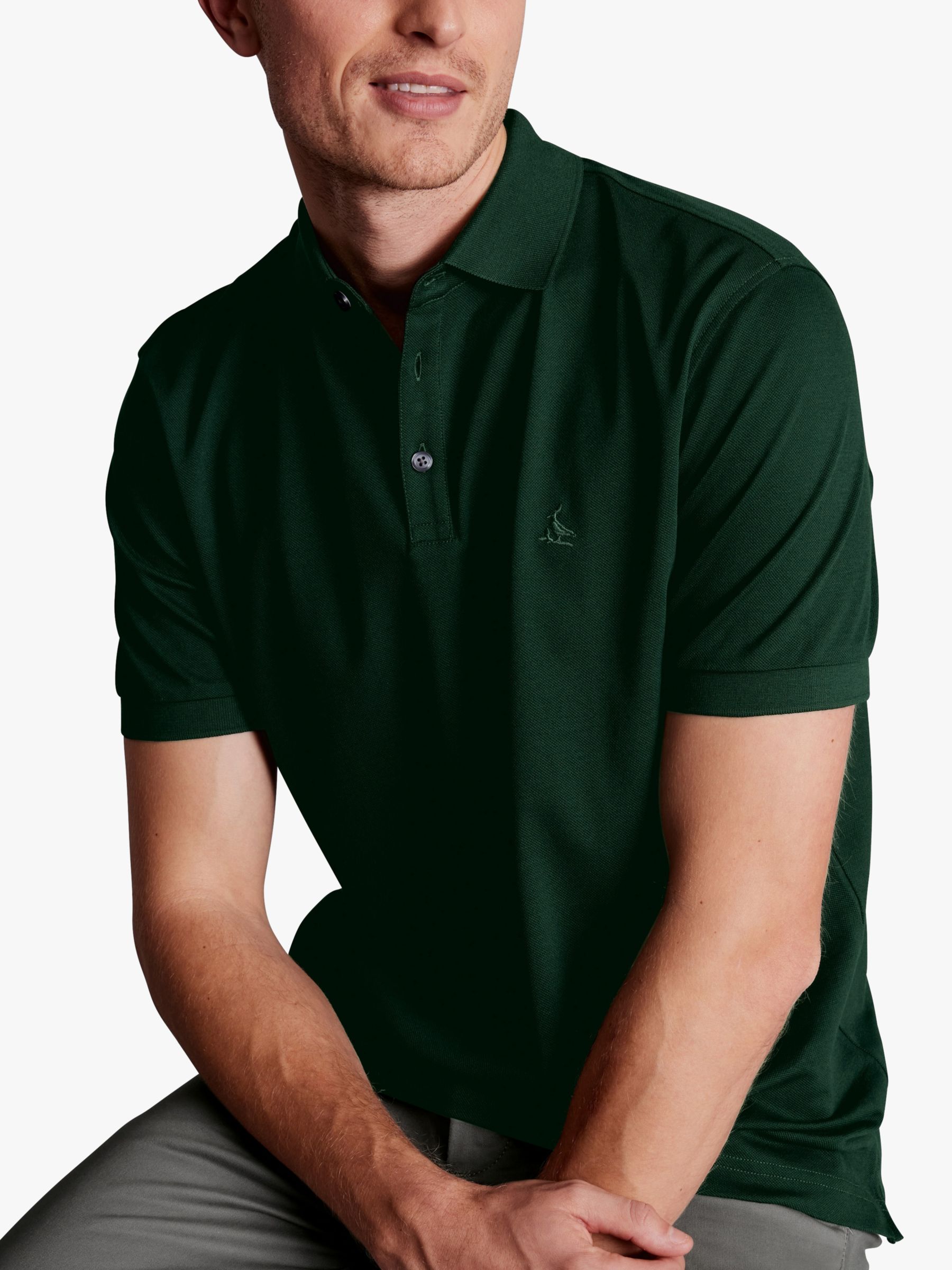 Charles Tyrwhitt Short Sleeve Pique Polo Shirt, Dark Green, S