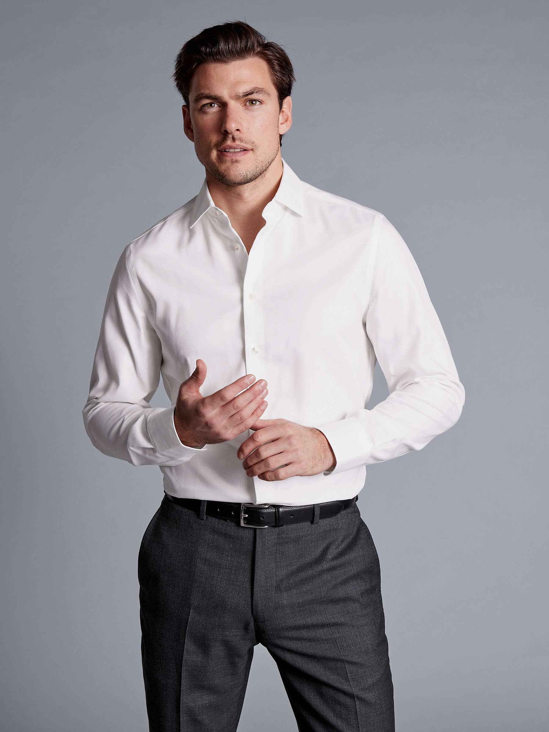 Buy Charles Tyrwhitt Non-Iron Cotton Linen Plain Slim Fit Shirt, White Online at johnlewis.com