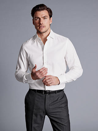 Charles Tyrwhitt Non-Iron Cotton Linen Plain Slim Fit Shirt, White