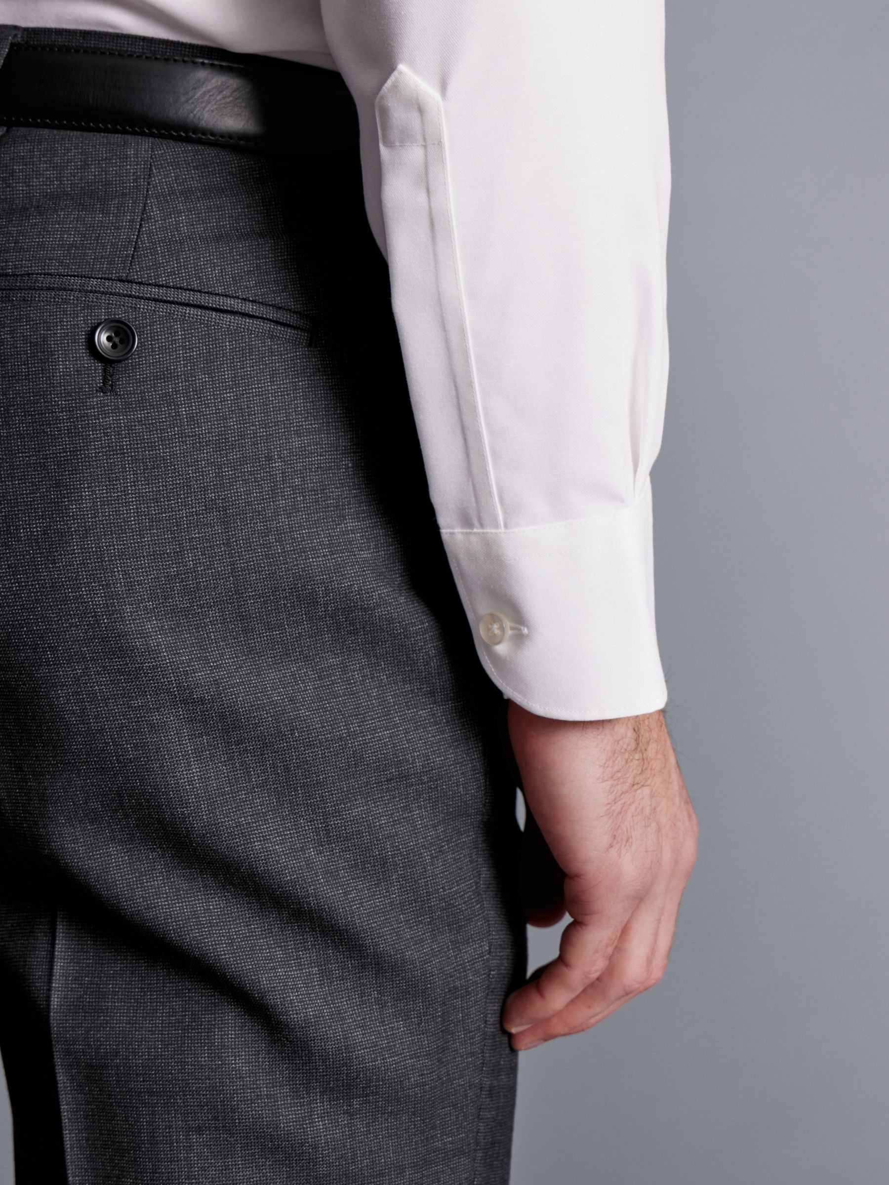 Charles Tyrwhitt Non-Iron Cotton Linen Plain Slim Fit Shirt, White, 16.5