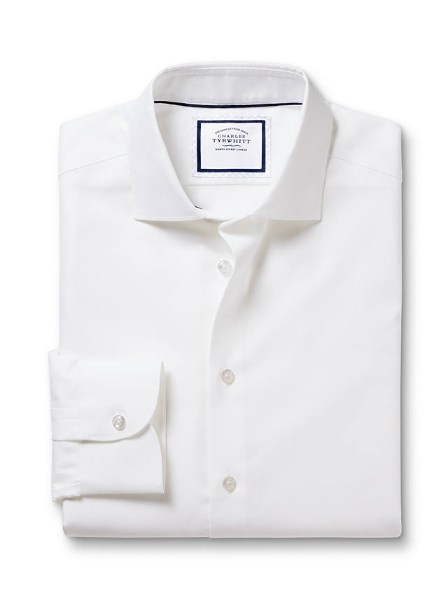 Charles Tyrwhitt Non-Iron Cotton Linen Plain Slim Fit Shirt, White