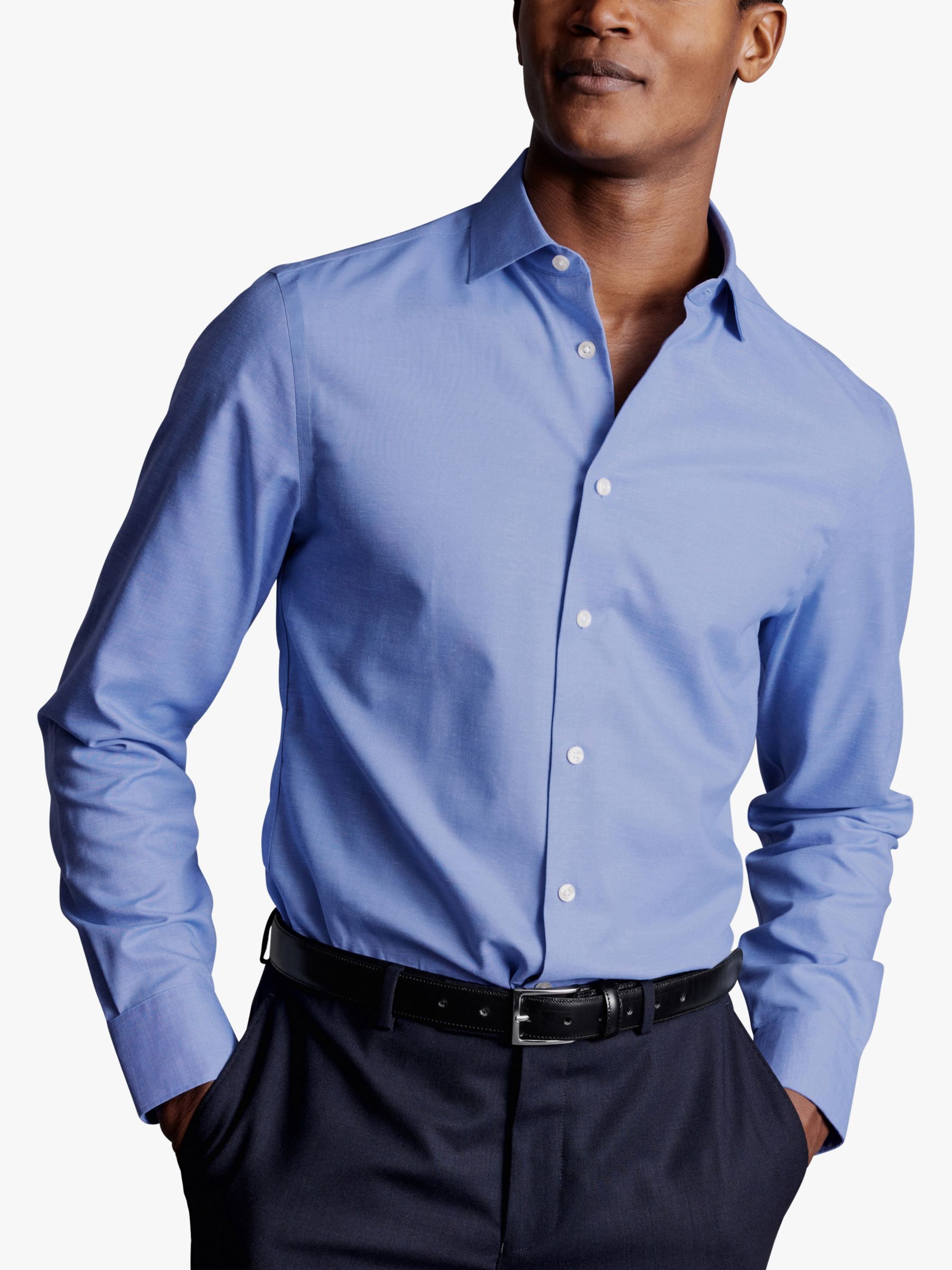 Buy Charles Tyrwhitt Non-Iron Linen Blend Slim Fit Shirt, Cobalt Blue Online at johnlewis.com