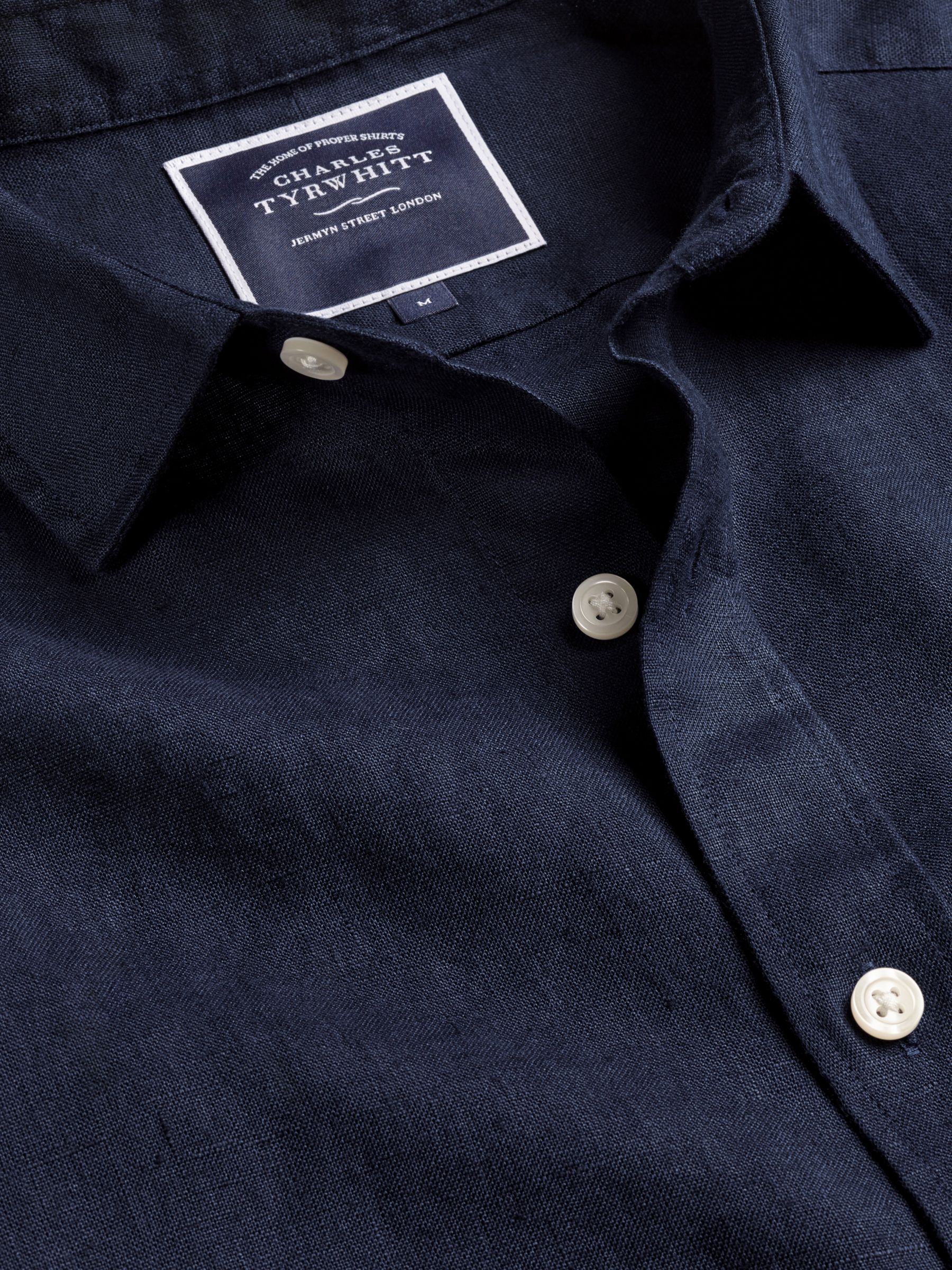 Charles Tyrwhitt Linen Short Sleeve Shirt, Navy, S