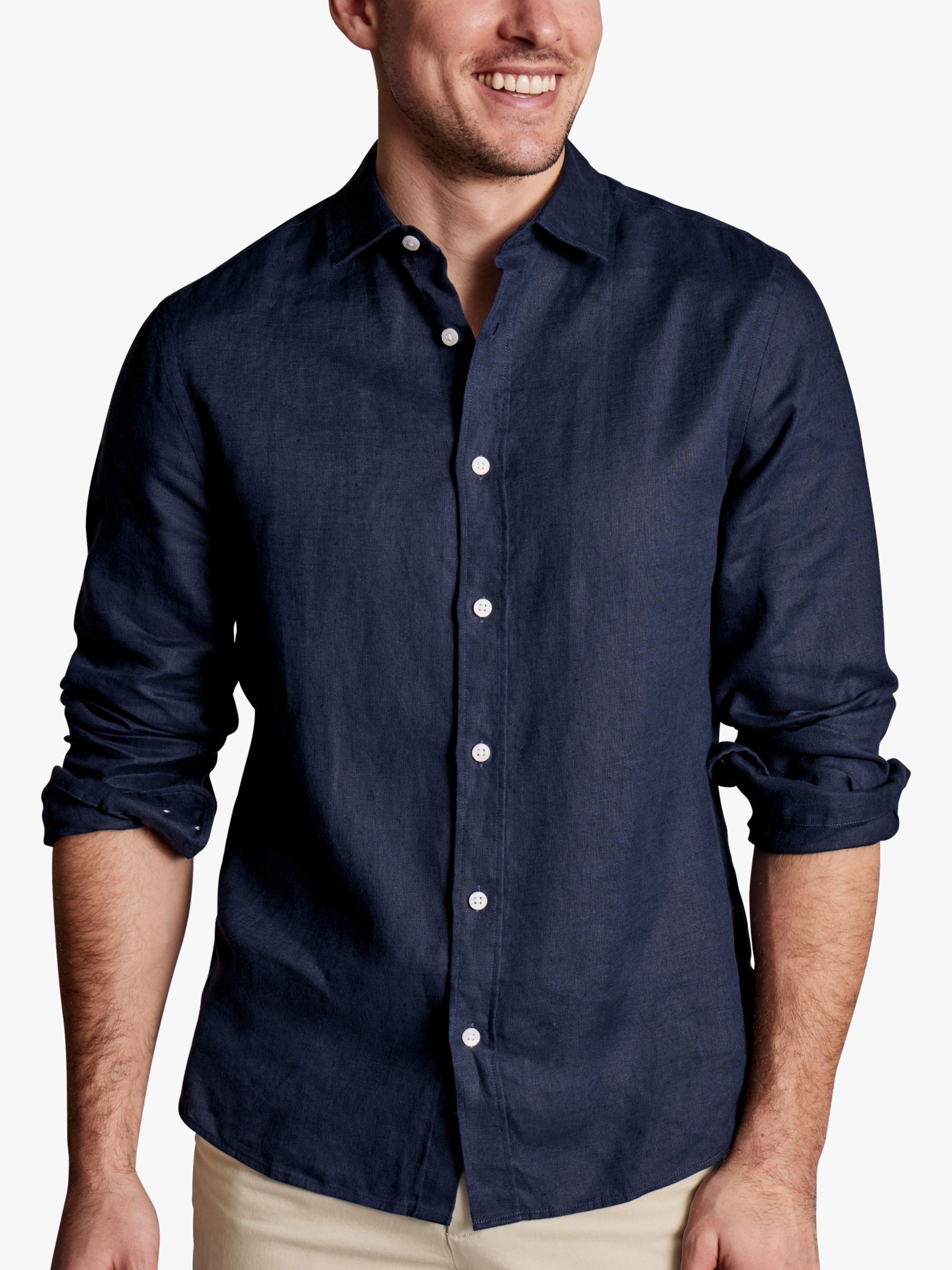 Charles Tyrwhitt Non-Iron Twill Linen Slim Fit Shirt, Navy, S