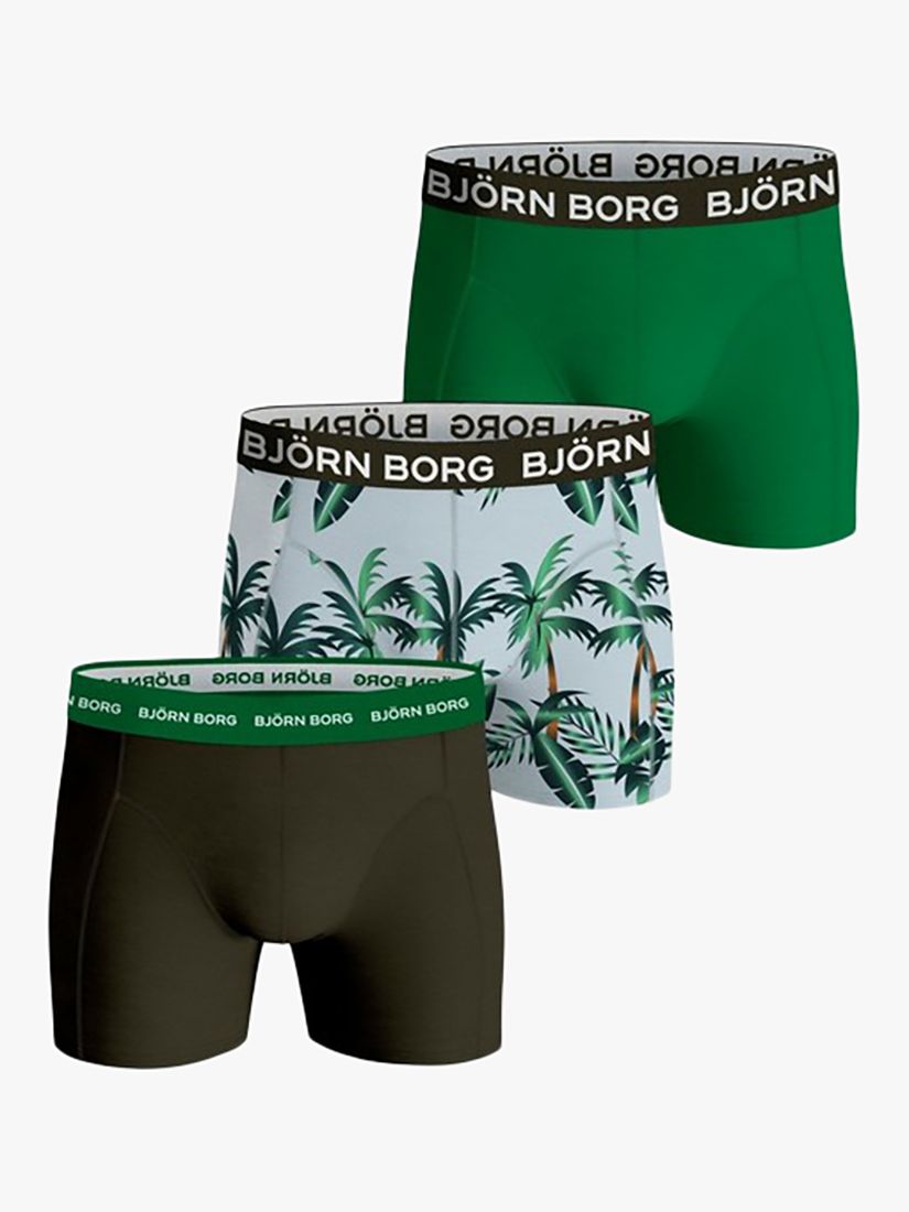 Björn Borg Cotton Stretch Palm Boxer Briefs, Pack of 3, Green/Multi, S
