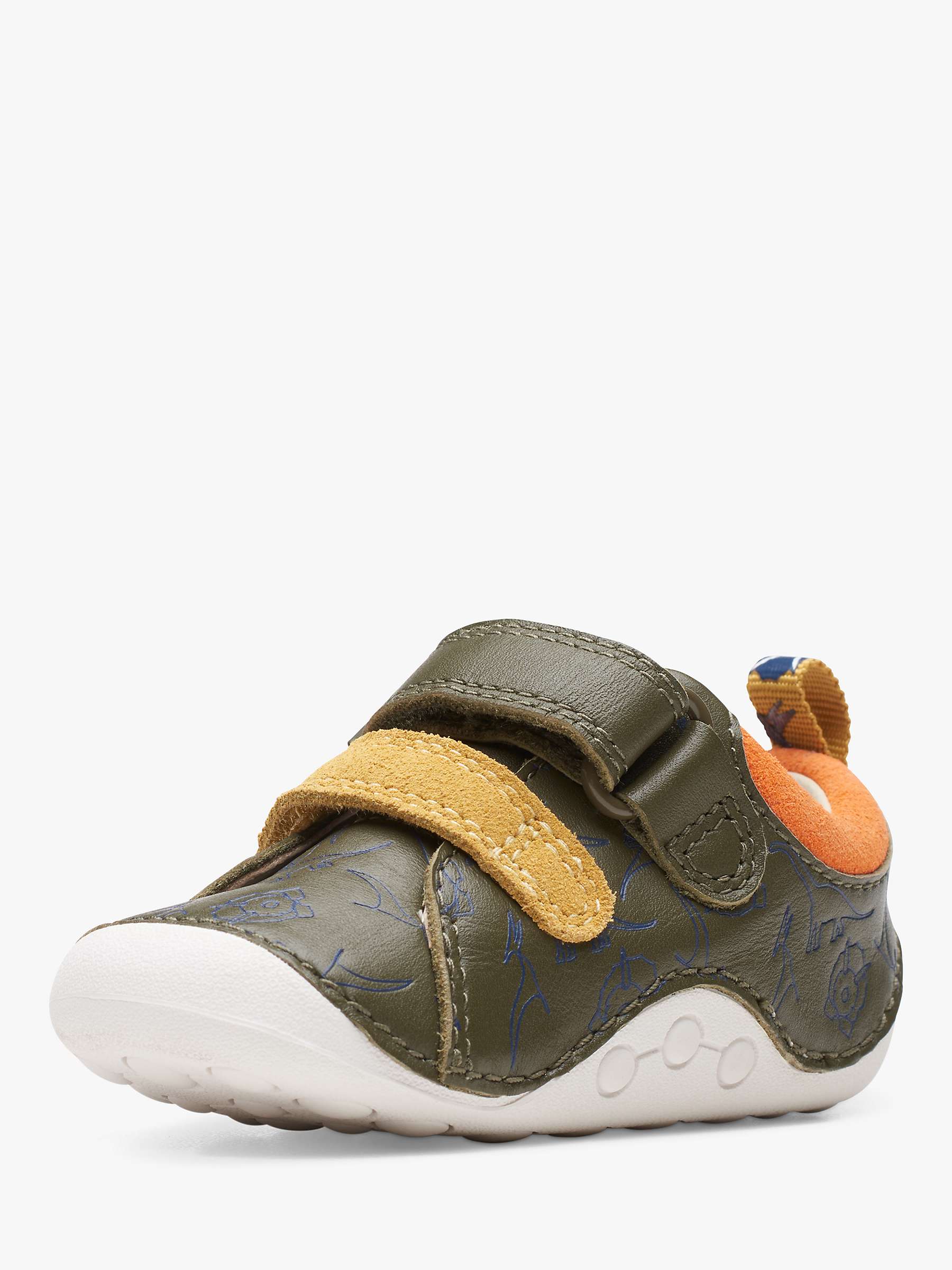 Buy Clarks Kids' Tiny Rex Leather Pre-Walker Trainers, Khaki Online at johnlewis.com