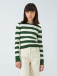 John Lewis Kids' Stripe Ribbed Wavy Neck Knit Top, Green/Cream