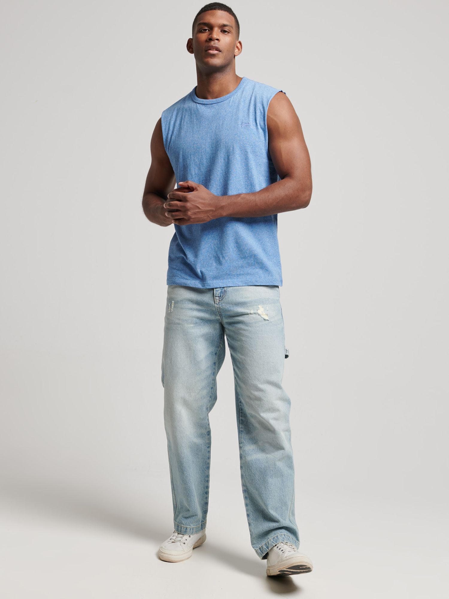 Men's Organic Cotton Essential Logo Tank Top in Bright Blue Grit