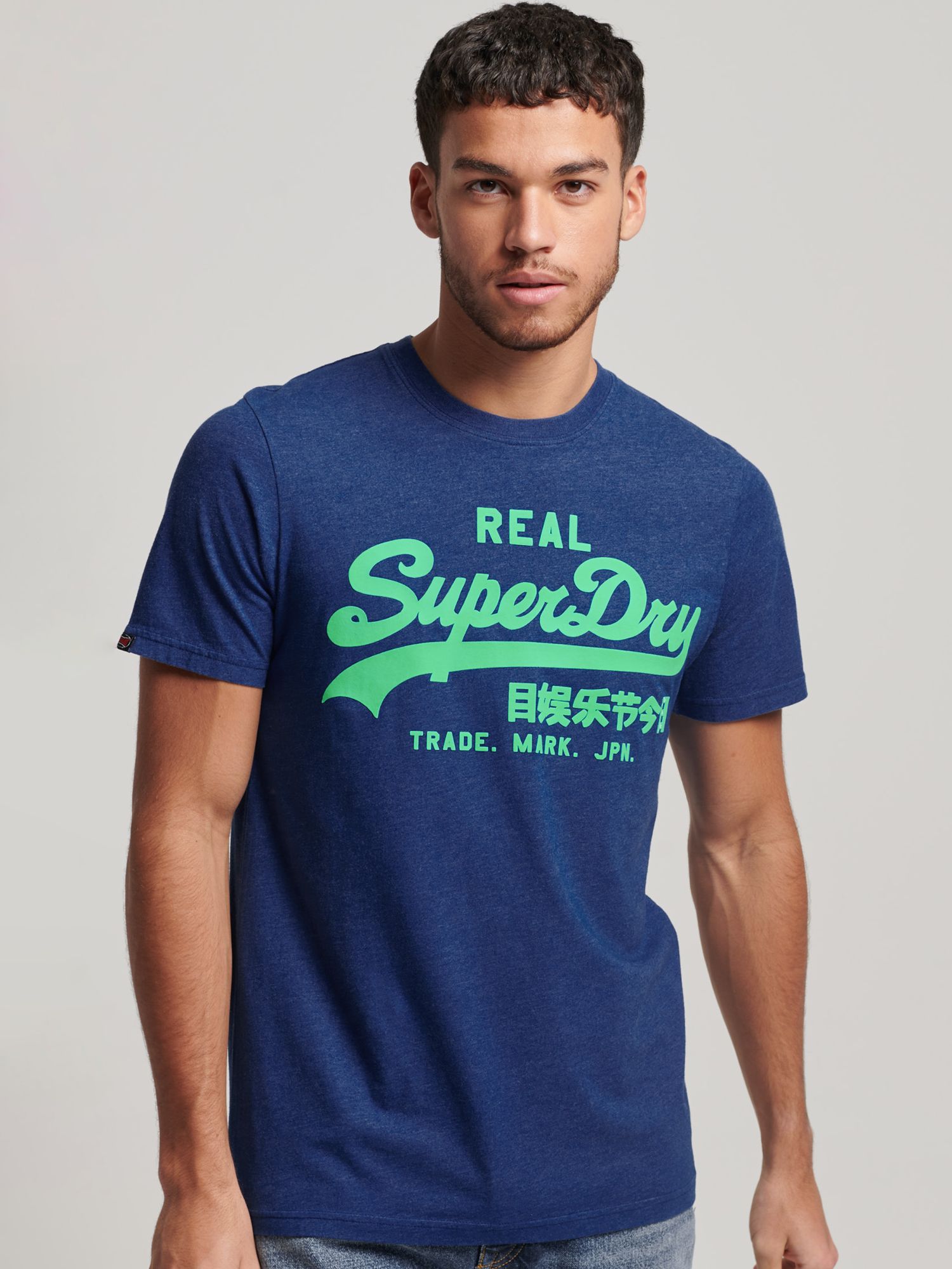 Superdry Vintage Logo Marl T-Shirt, Super Deep Navy at John Lewis ...