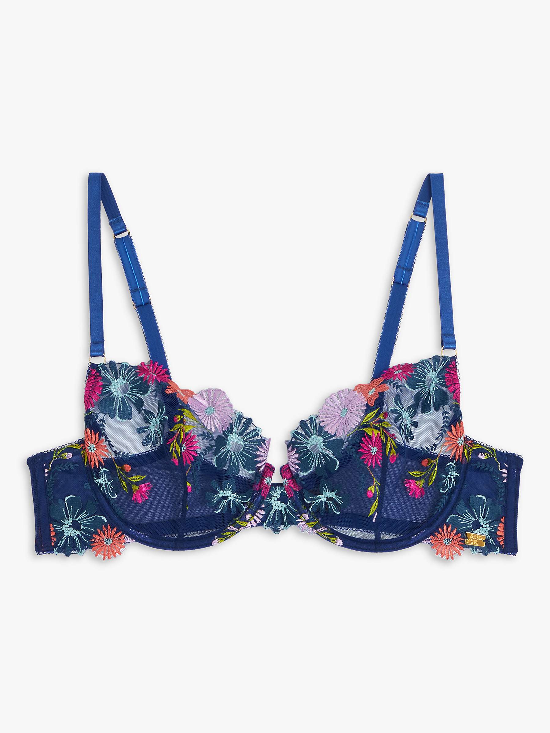 Buy AND/OR Kiki Retro Floral Embroidery Balcony Bra, Blue/Multi Online at johnlewis.com