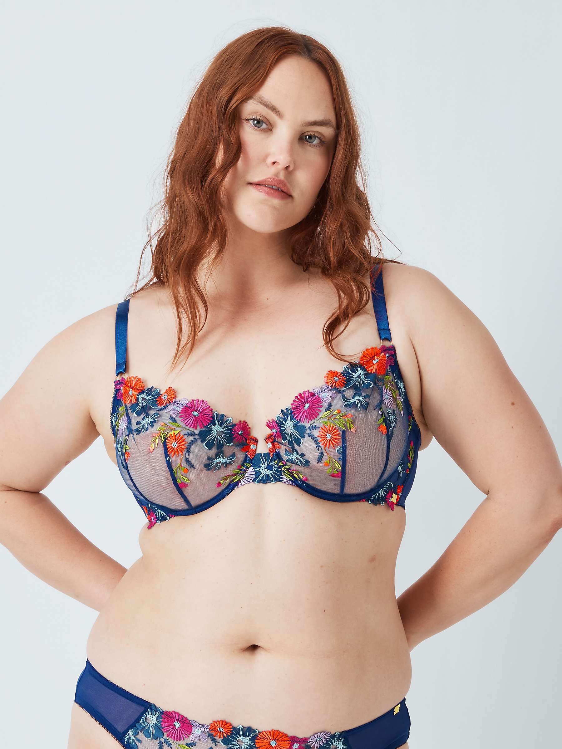 Buy AND/OR Kiki Retro Floral Embroidery Balcony Bra, Blue/Multi Online at johnlewis.com