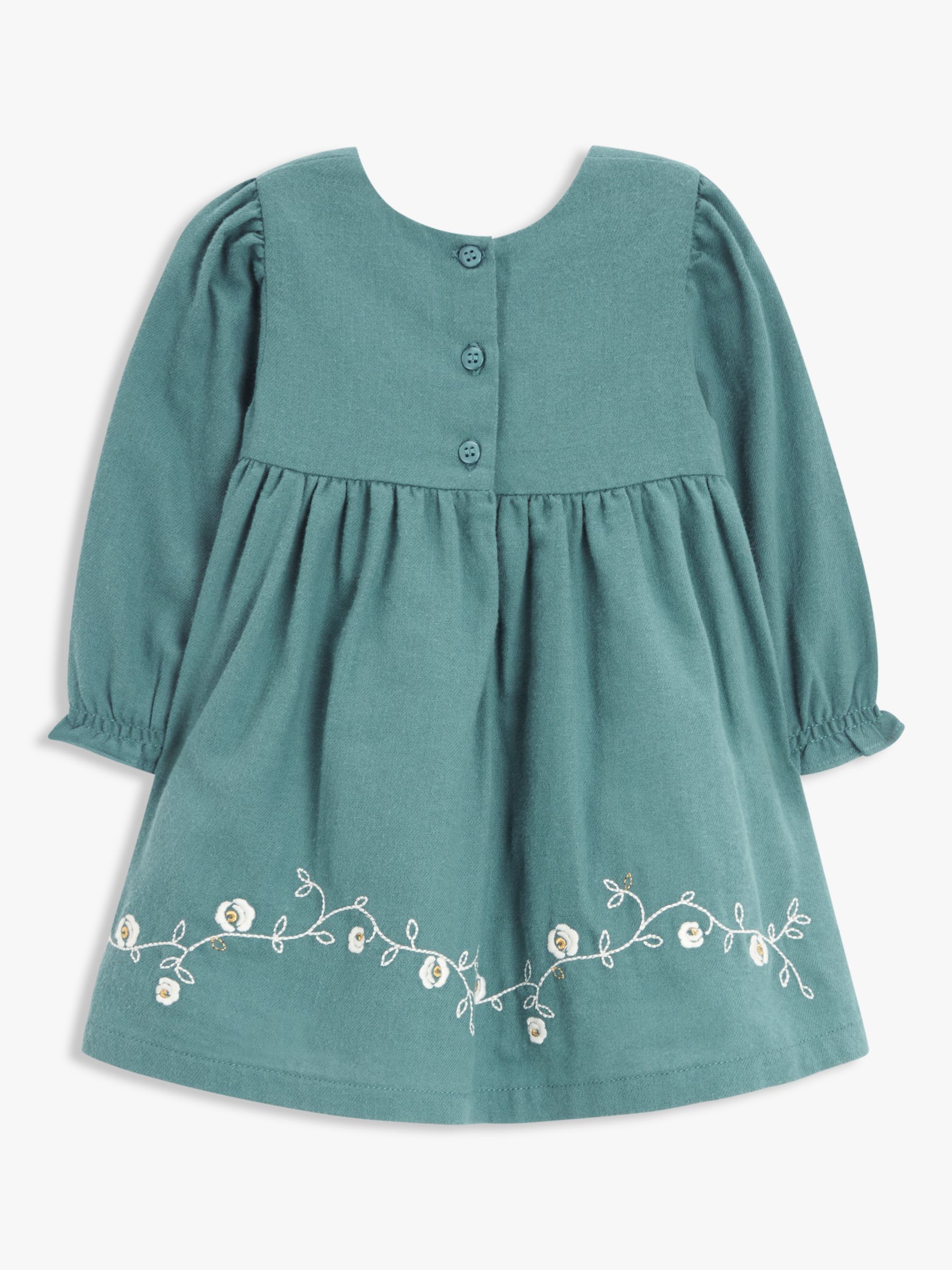 John Lewis Heirloom Collection Baby Twill Floral Embroidered Dress, Teal