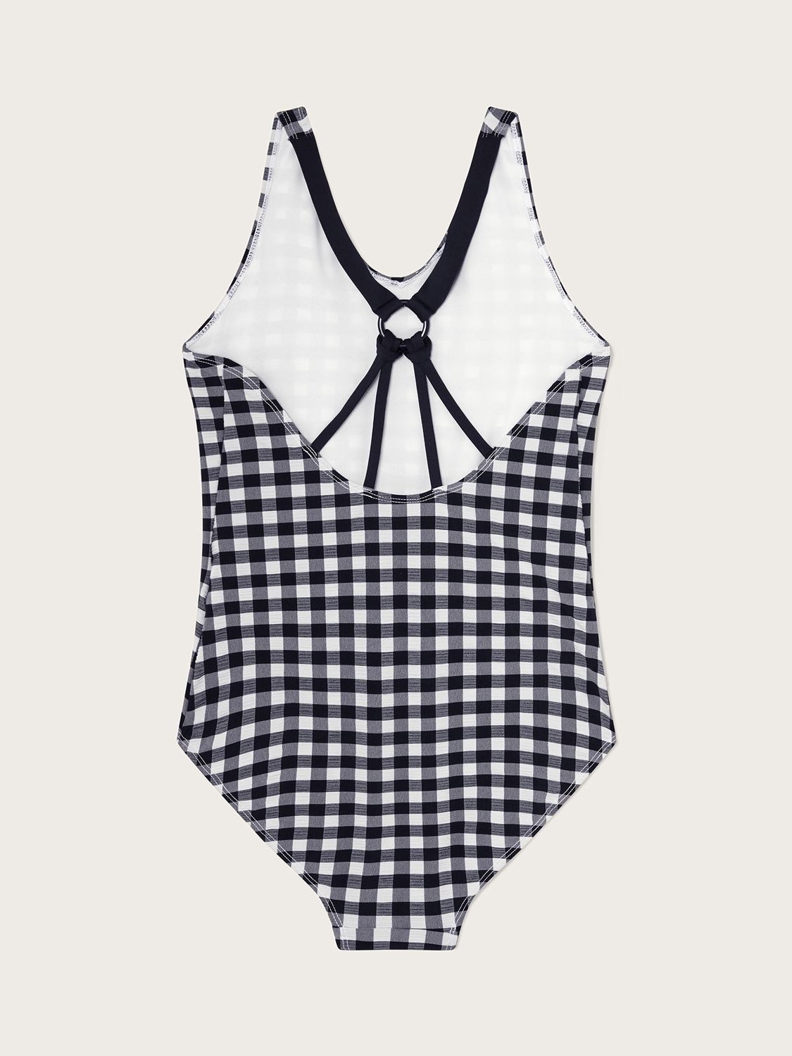 Monsoon Kids' Gingham Multi Strap Back Swimsuit, Black, 7-8 years