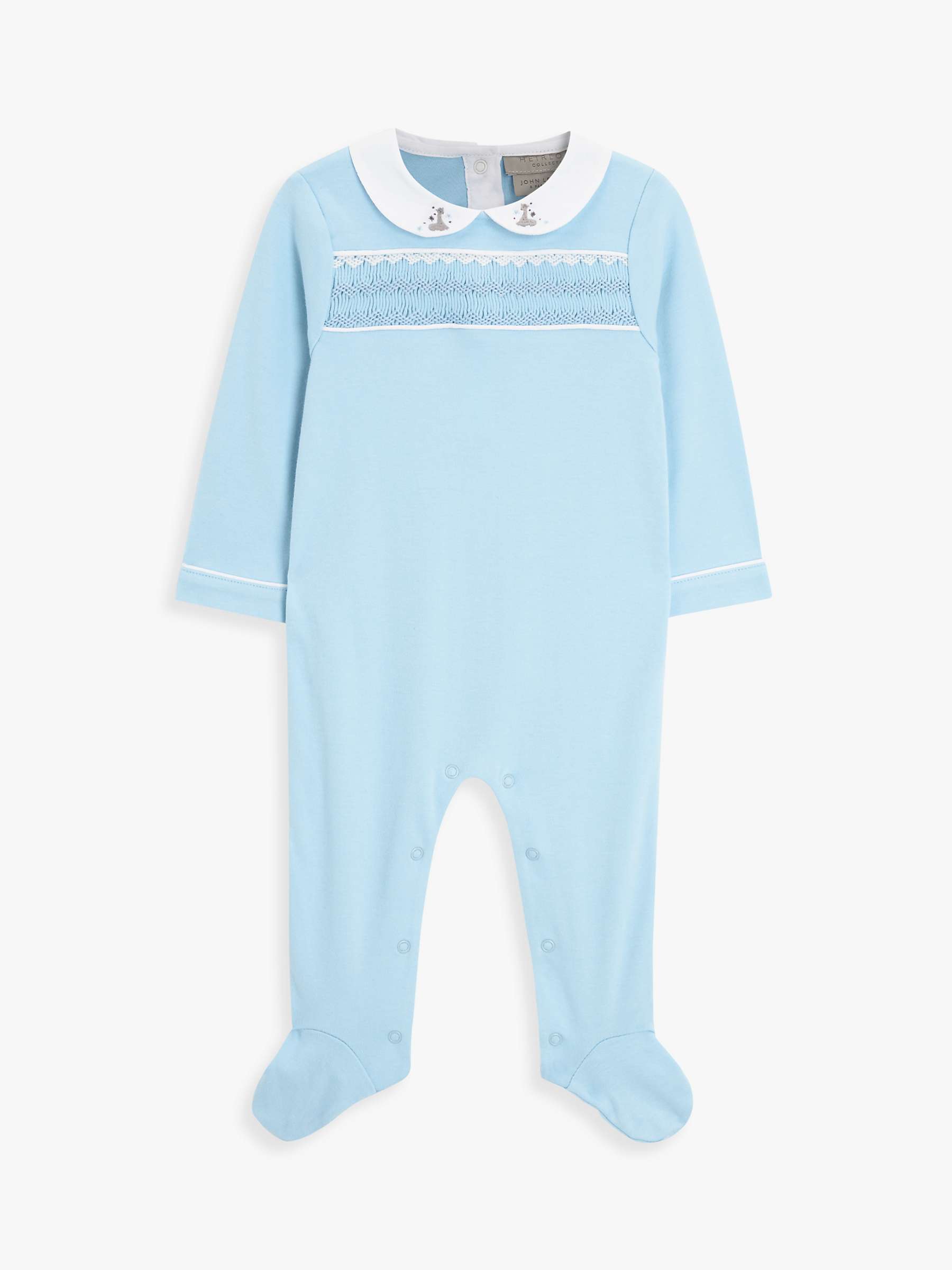 Buy John Lewis Heirloom Collection Baby Pima Cotton Smocked Sleepsuit, Blue Online at johnlewis.com