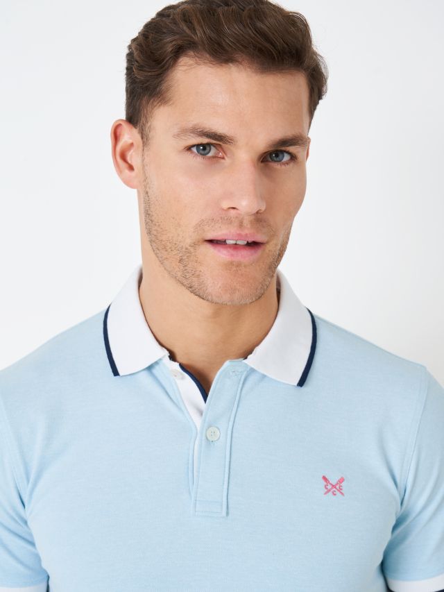 Crew Clothing Short Sleeve Oxford Polo Top, Light Blue, XS