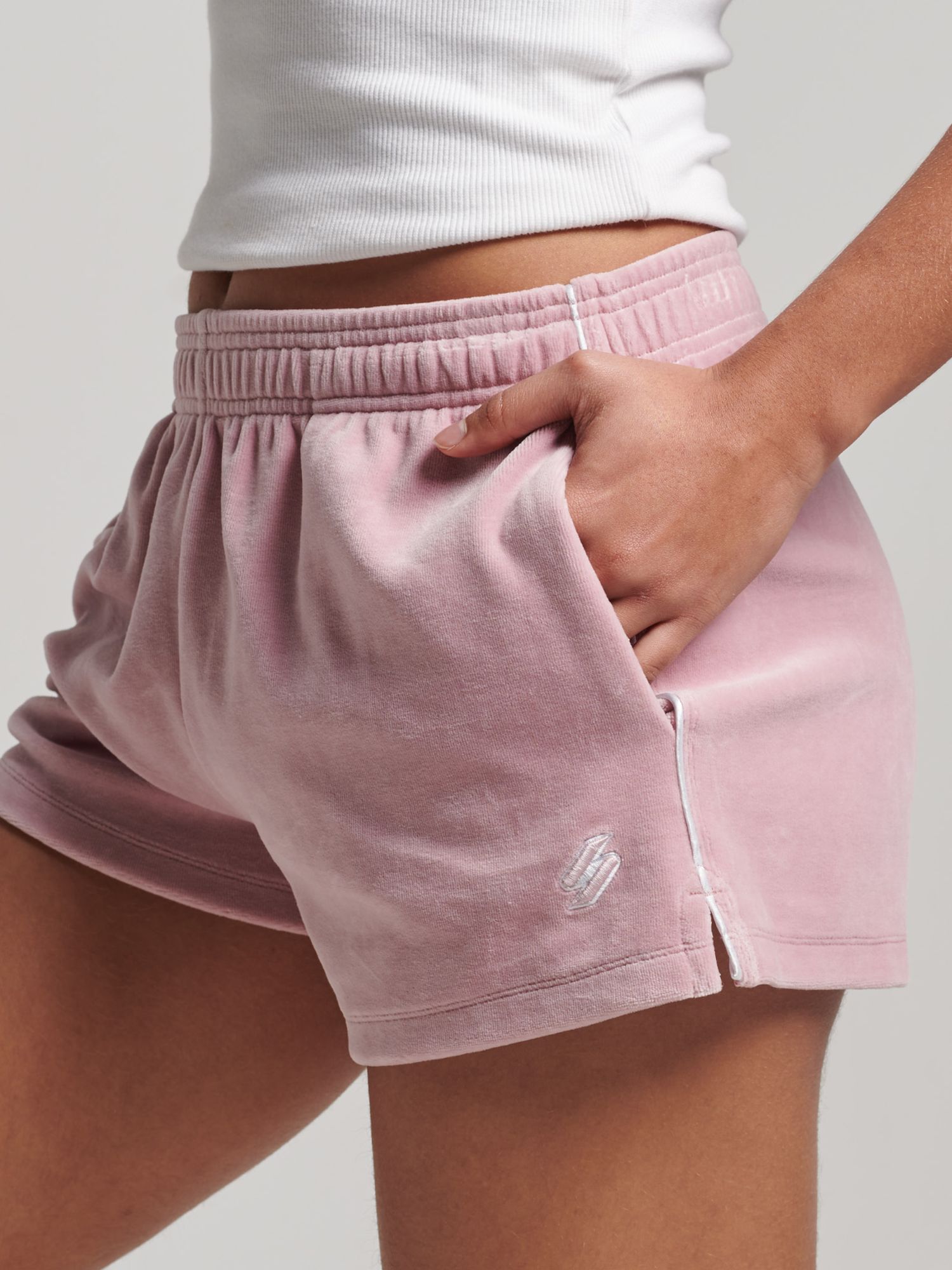 Superdry Logo Velour Shorts, Everglow Pink, 12