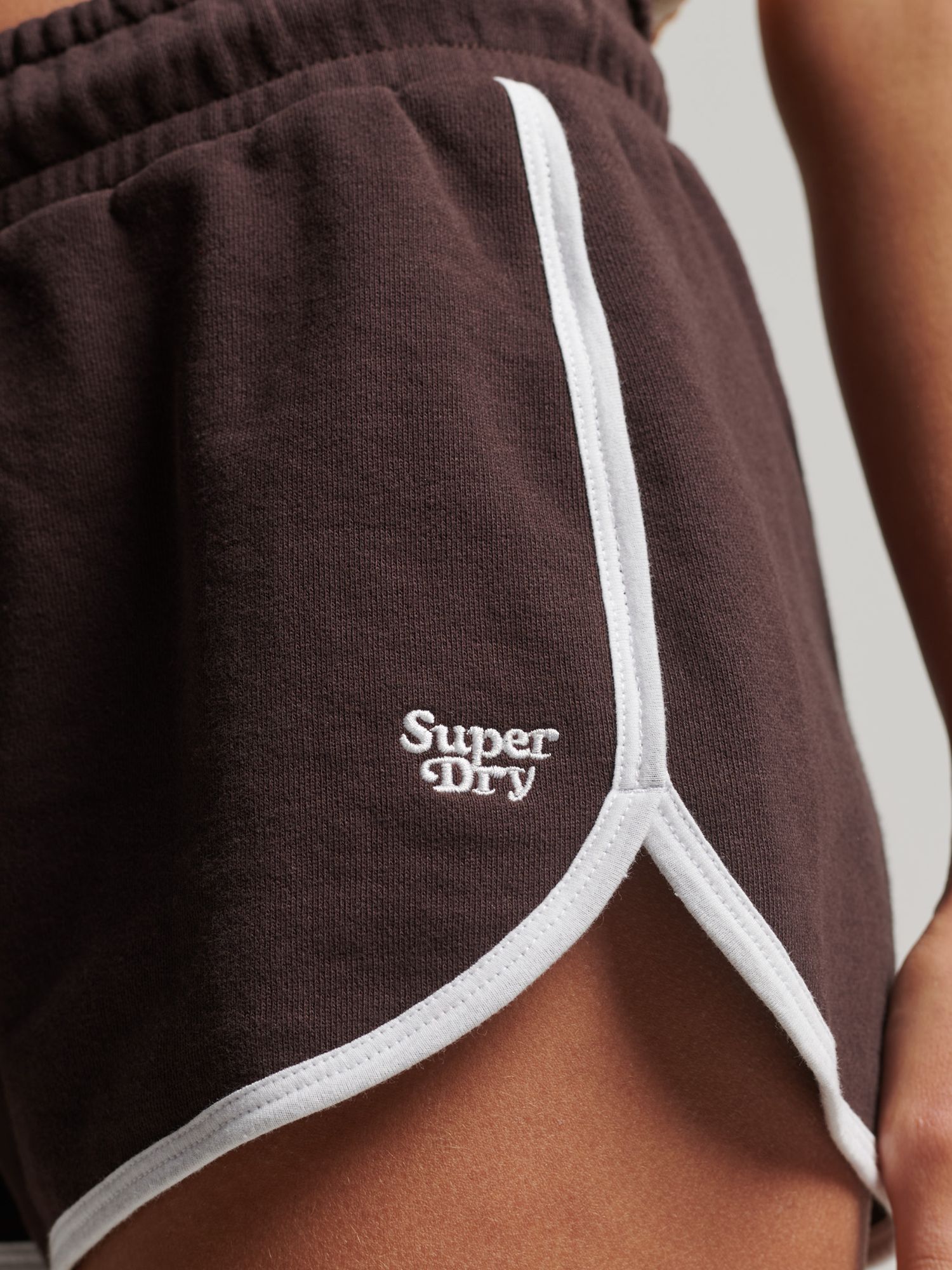 Superdry Vintage Jersey Racer Shorts, Brown/Optic White, 12
