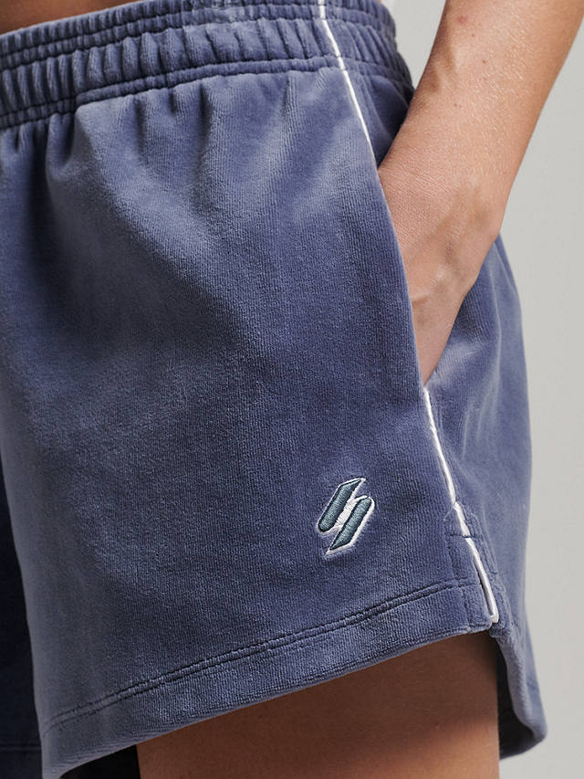 Superdry Logo Velour Shorts, Stone Blue Grey