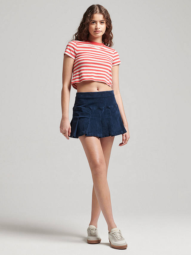 Superdry Vintage Pleated Cord Mini Skirt, Nautical Navy