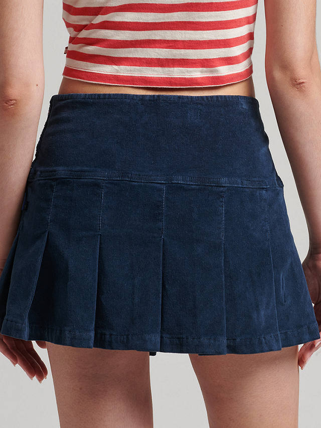 Superdry Vintage Pleated Cord Mini Skirt, Nautical Navy